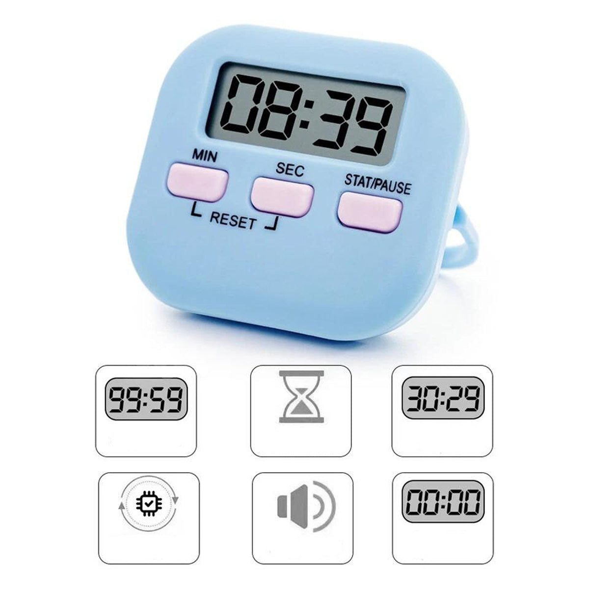 Blue Digital Kitchen Timer 99 Minute Countdown Alarm With Magnetic Back