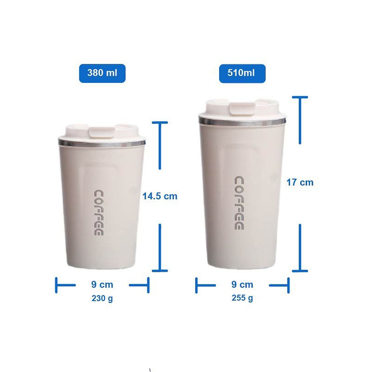 Insulated Coffee Mug Stainless Steel Travel Cup with Lid - White
