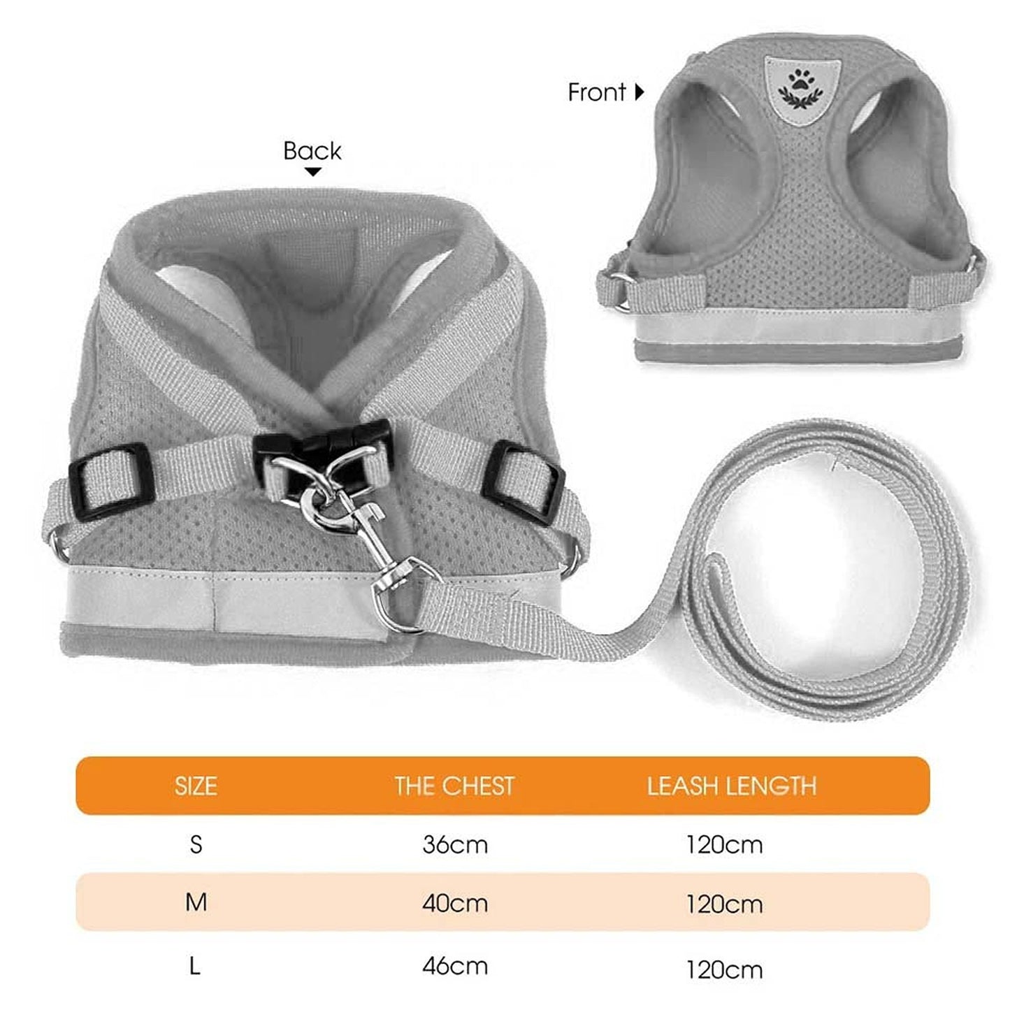 Grey Kitten Dog Cat Harness Walking Vest Lead Leash Collar Pet Vest Mesh Adjustable