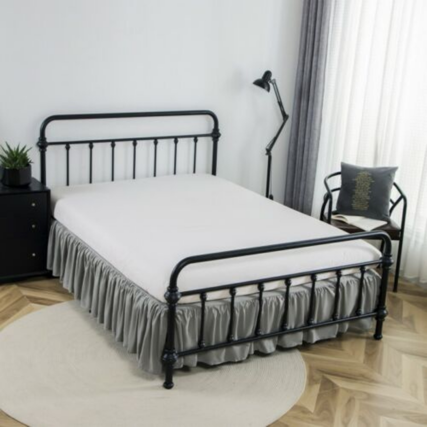 Grey - Ruffled Platform Bed Skirt Valance