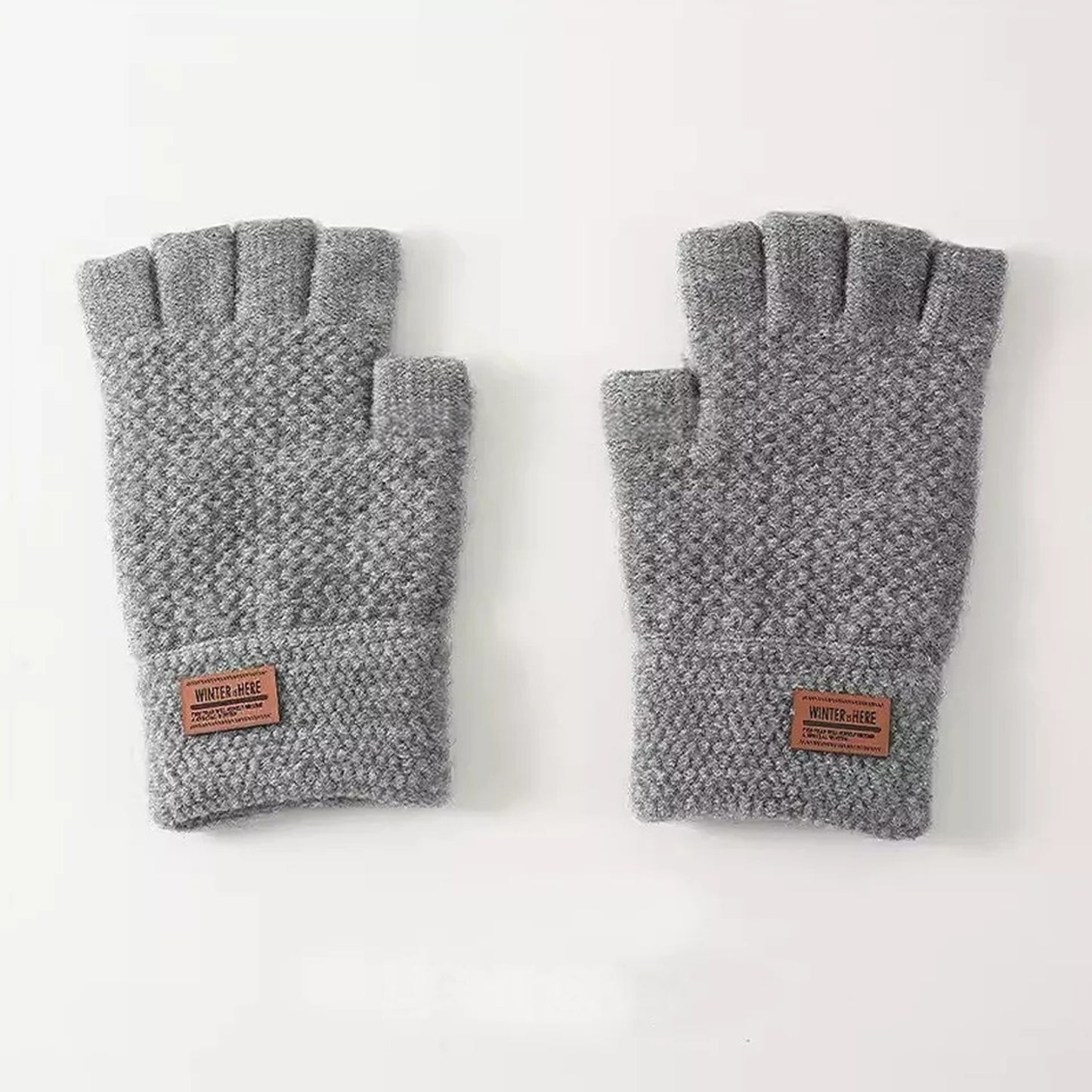 2x Winter Alpaca Wool Fingerless Gloves Thermal Mens Knitted Half Finger Mittens