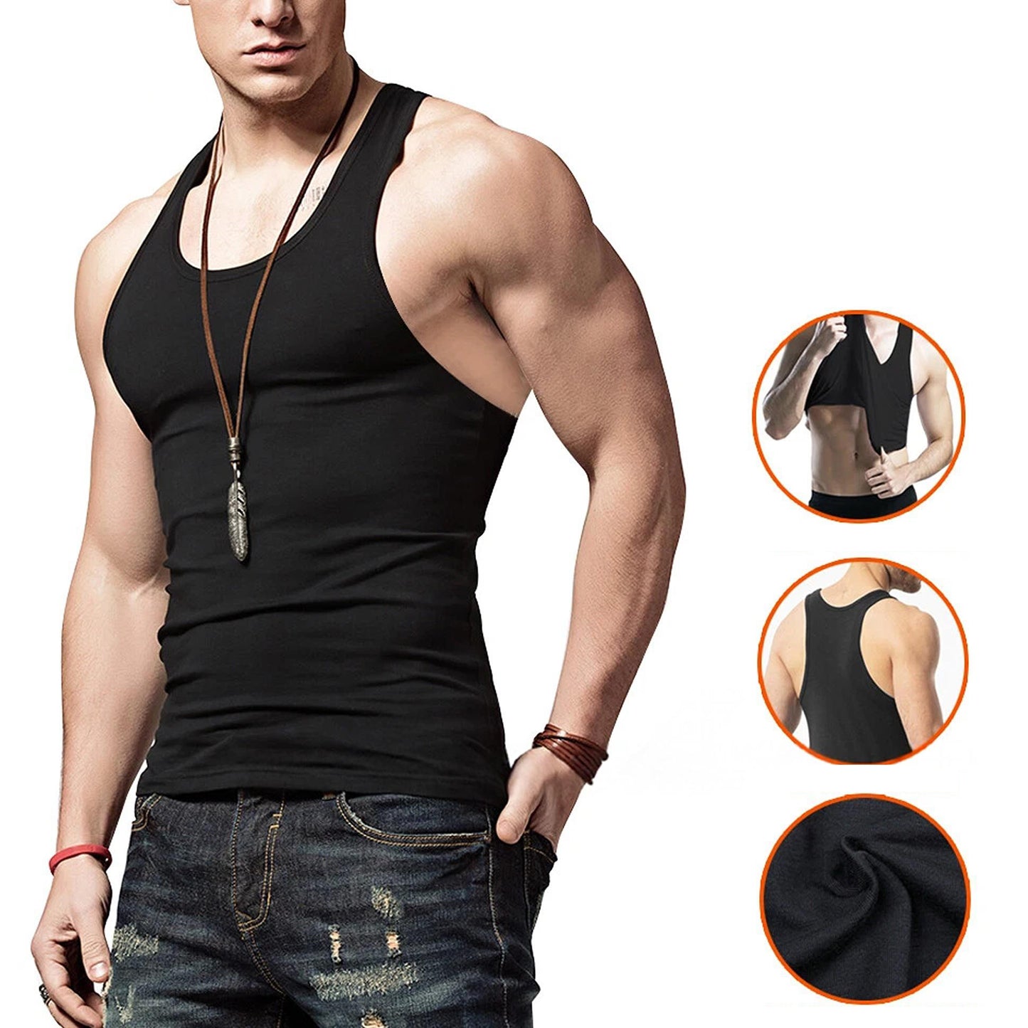 Mens Muscle Tank Top Sleeveless Sport Singlet Vest - Black