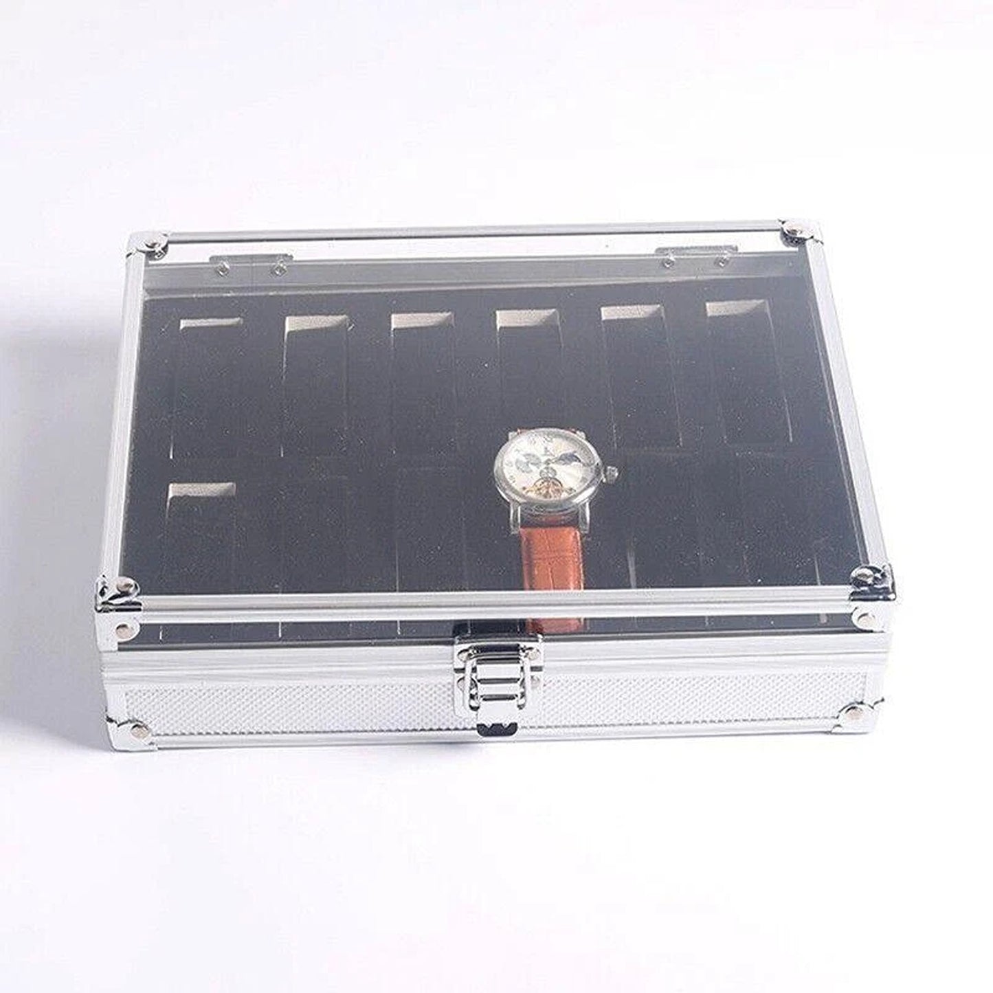 12 Grid Carbon Fiber Aluminum Watch Storage Box