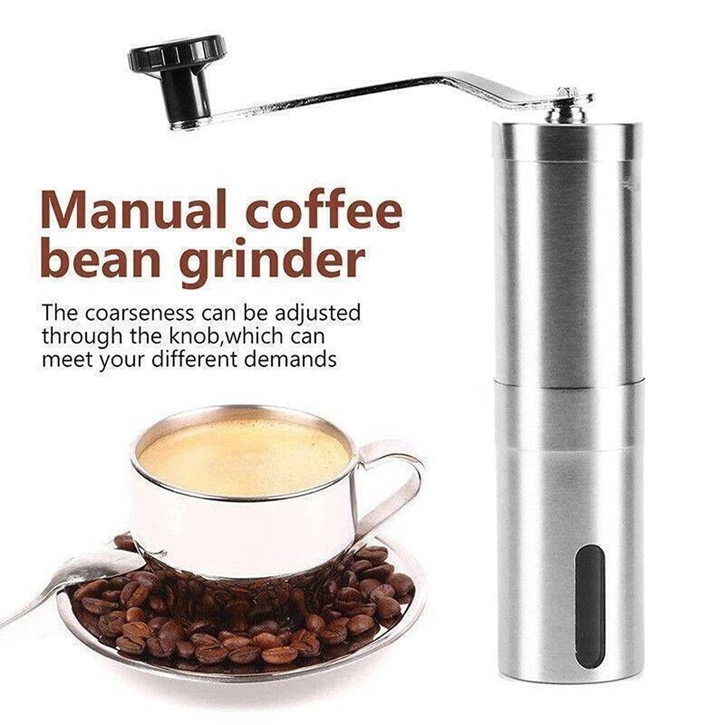 Manual Coffee Bean Grinder with Stainless Steel Body and Ceramic Burr