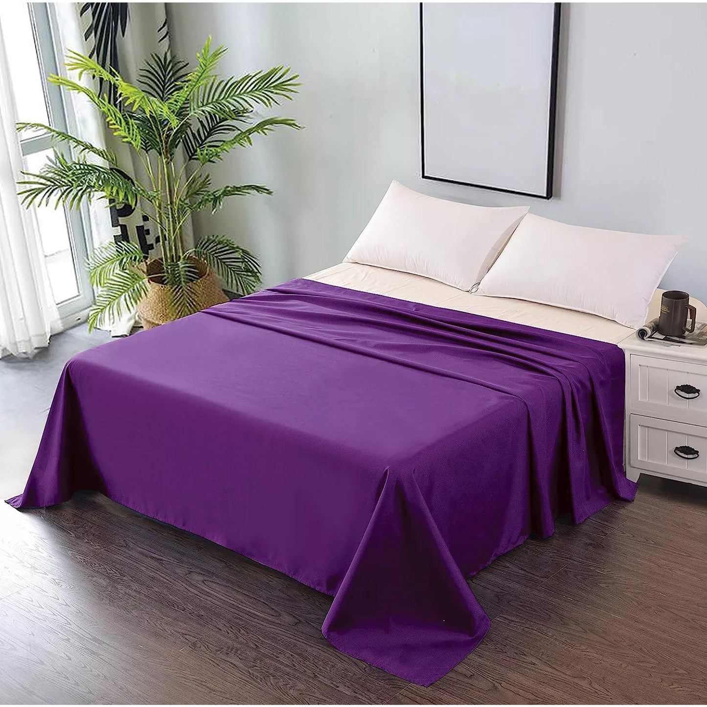 Hotel Ultra Soft Flat Sheet 2200TC Single Double Queen Super King - Purple