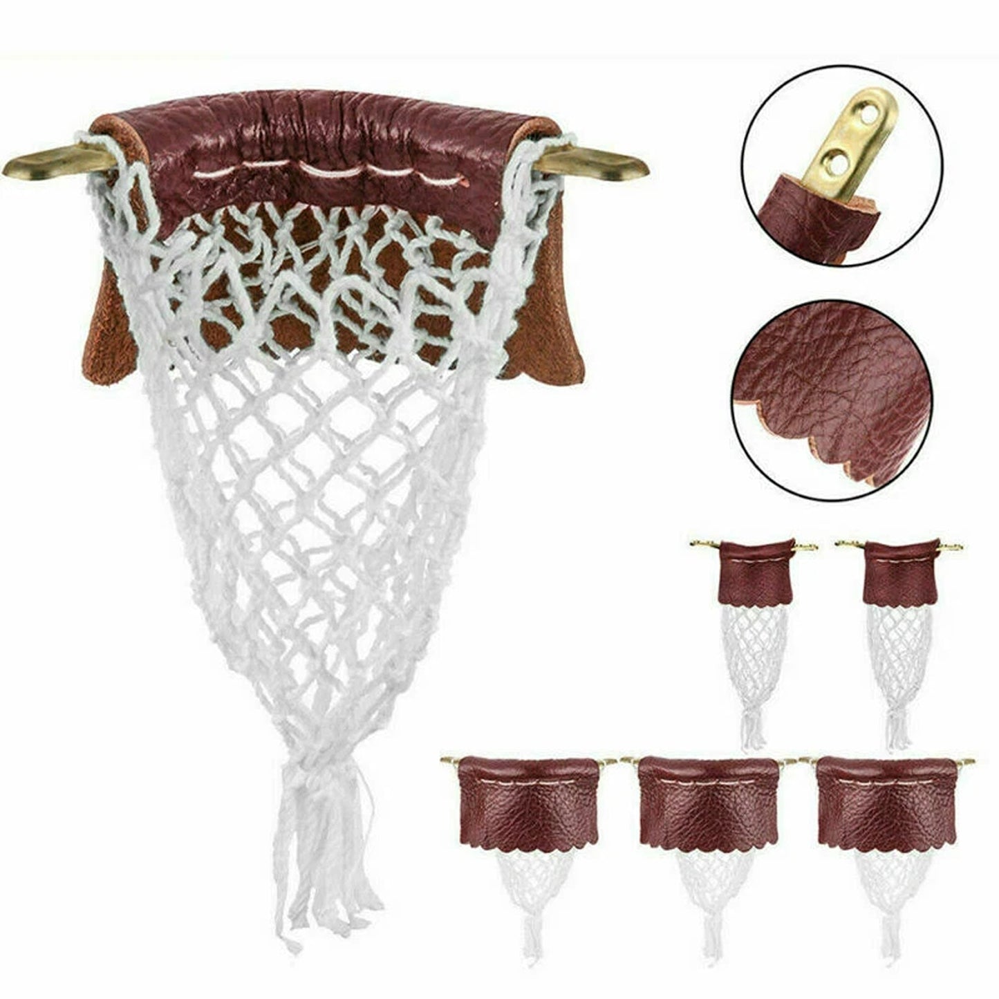 6 Pack Snooker Pool Table Pocket Net and Leather Set