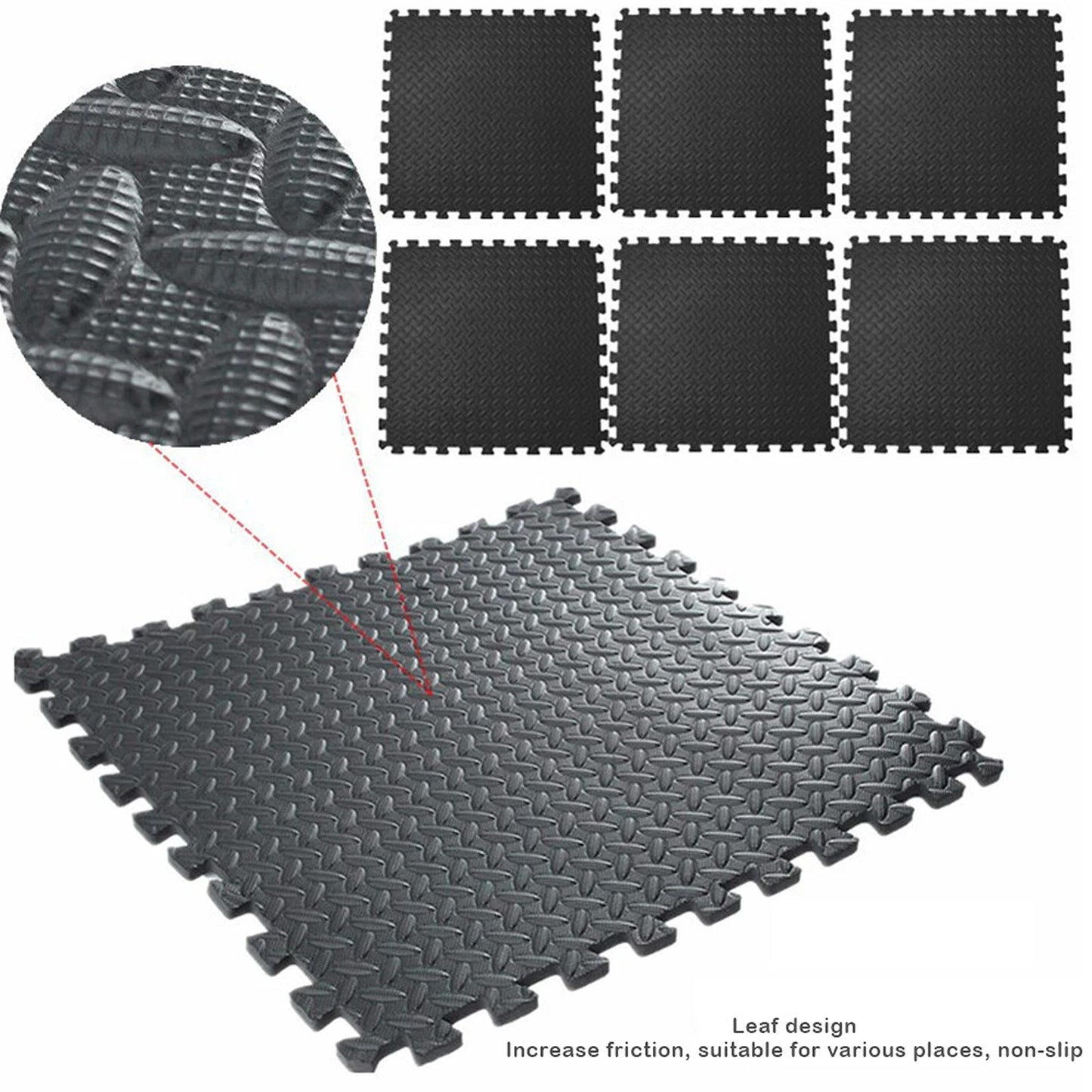 EVA Foam Interlocking Gym Floor Mats 60x60cm Heavy Duty 12pcs