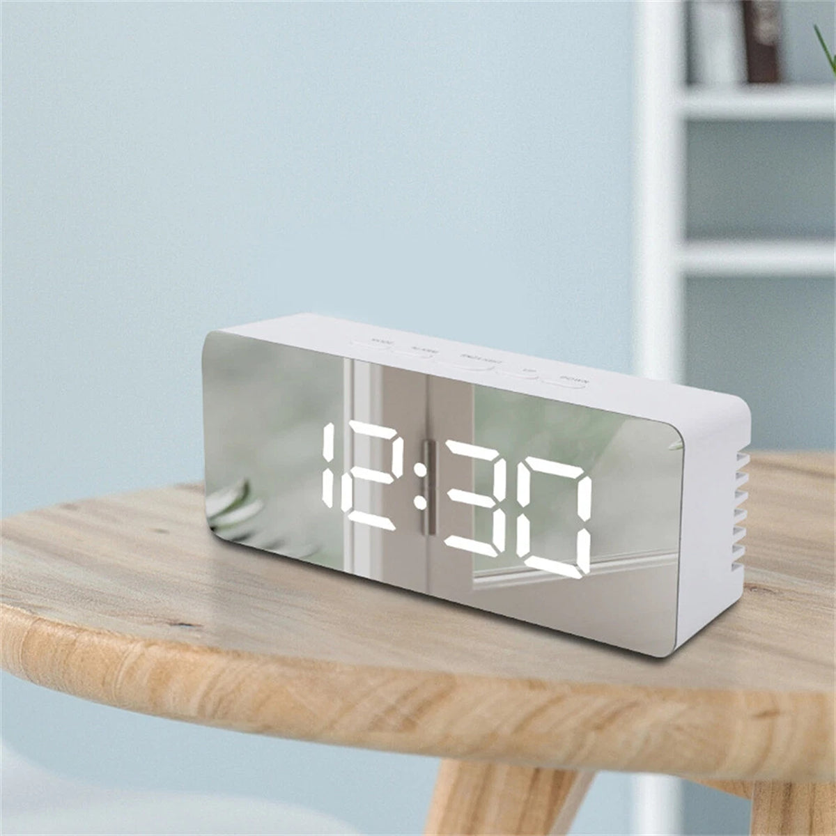 Digital LED Alarm Clock Mirror Desk Table Clock with Temperature USB Snooze
