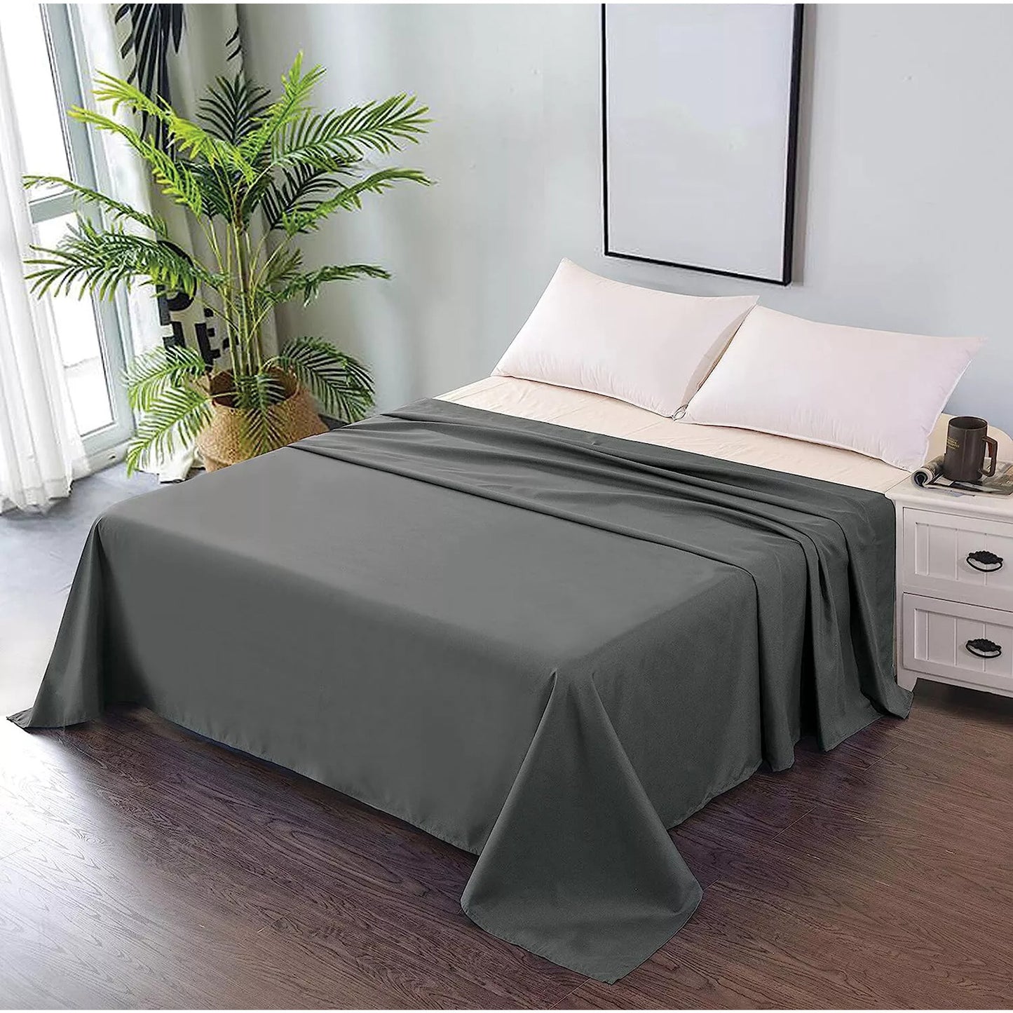 Hotel Ultra Soft Flat Sheet 2200TC Single Double Queen Super King - Dark Grey