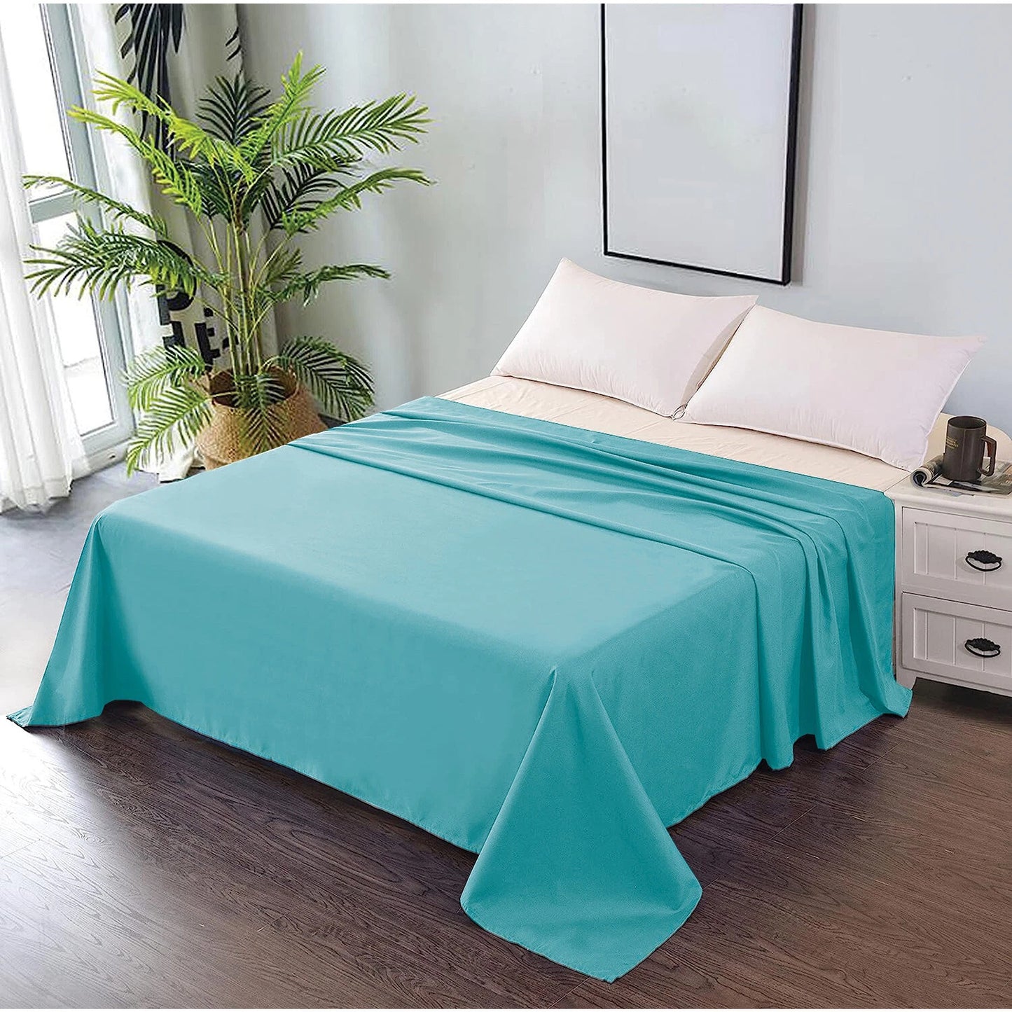 Hotel Ultra Soft Flat Sheet 2200TC Single Double Queen Super King - Ice Blue