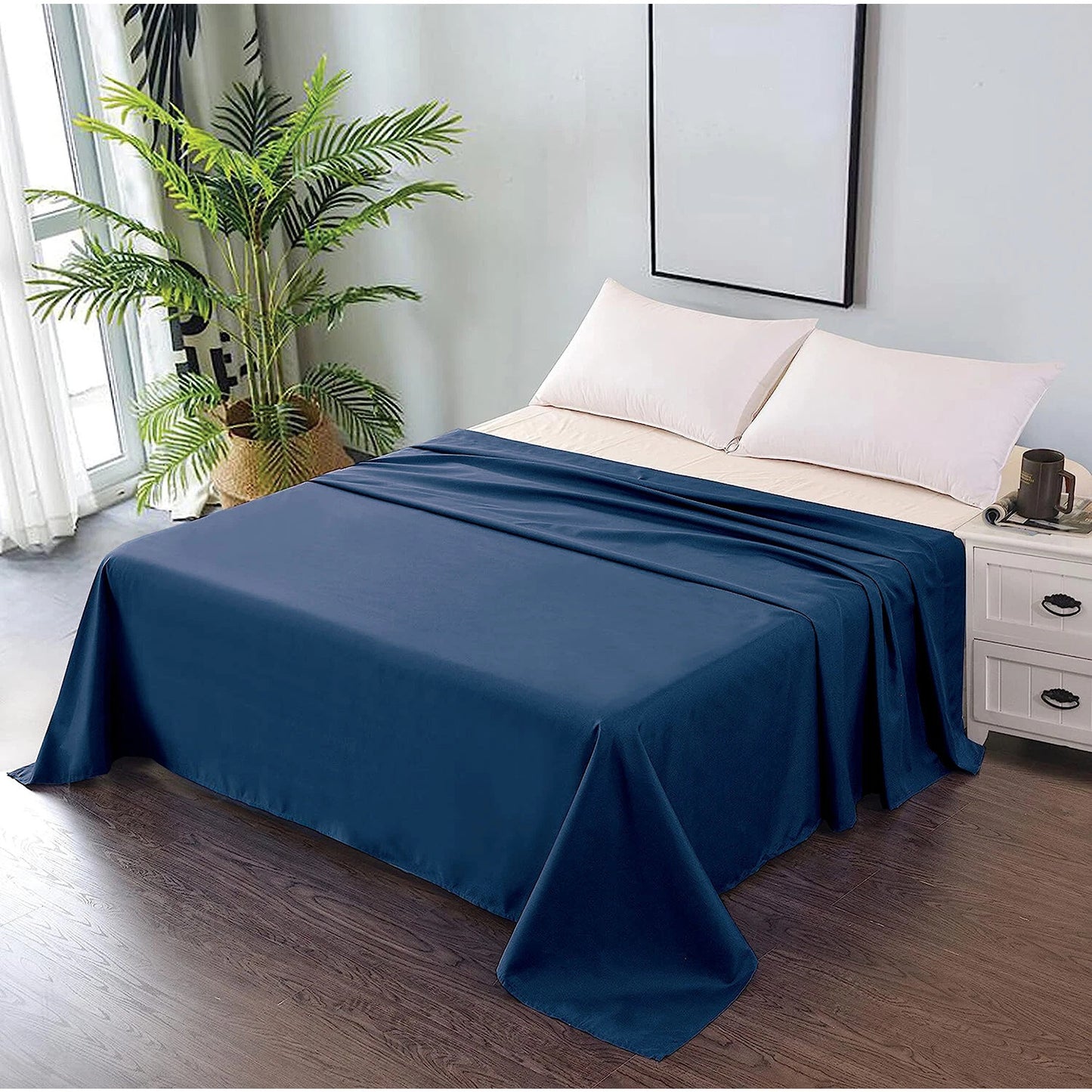 Hotel Ultra Soft Flat Sheet 2200TC Single Double Queen Super King - Navy