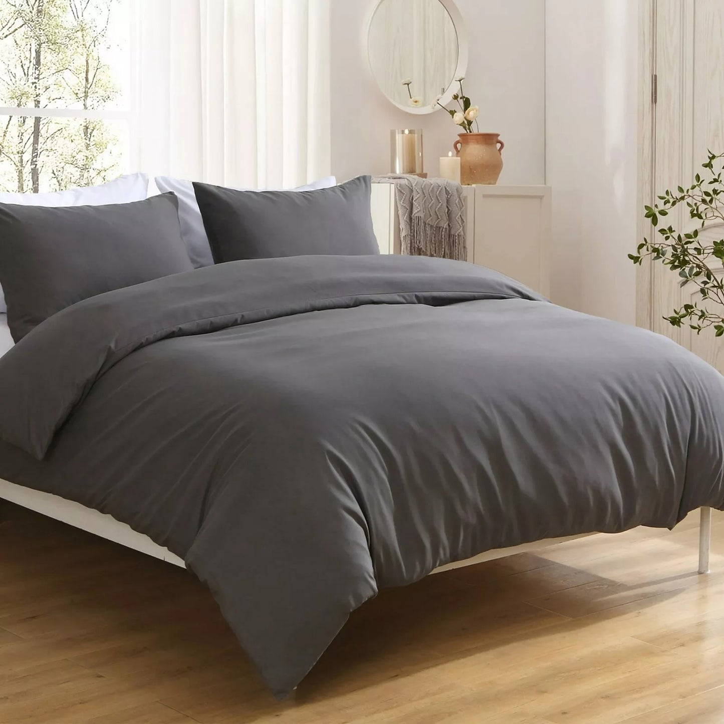 2000TC Soft Quilt Doona Duvet Cover Set Single Queen King Size Bed - Dark Grey