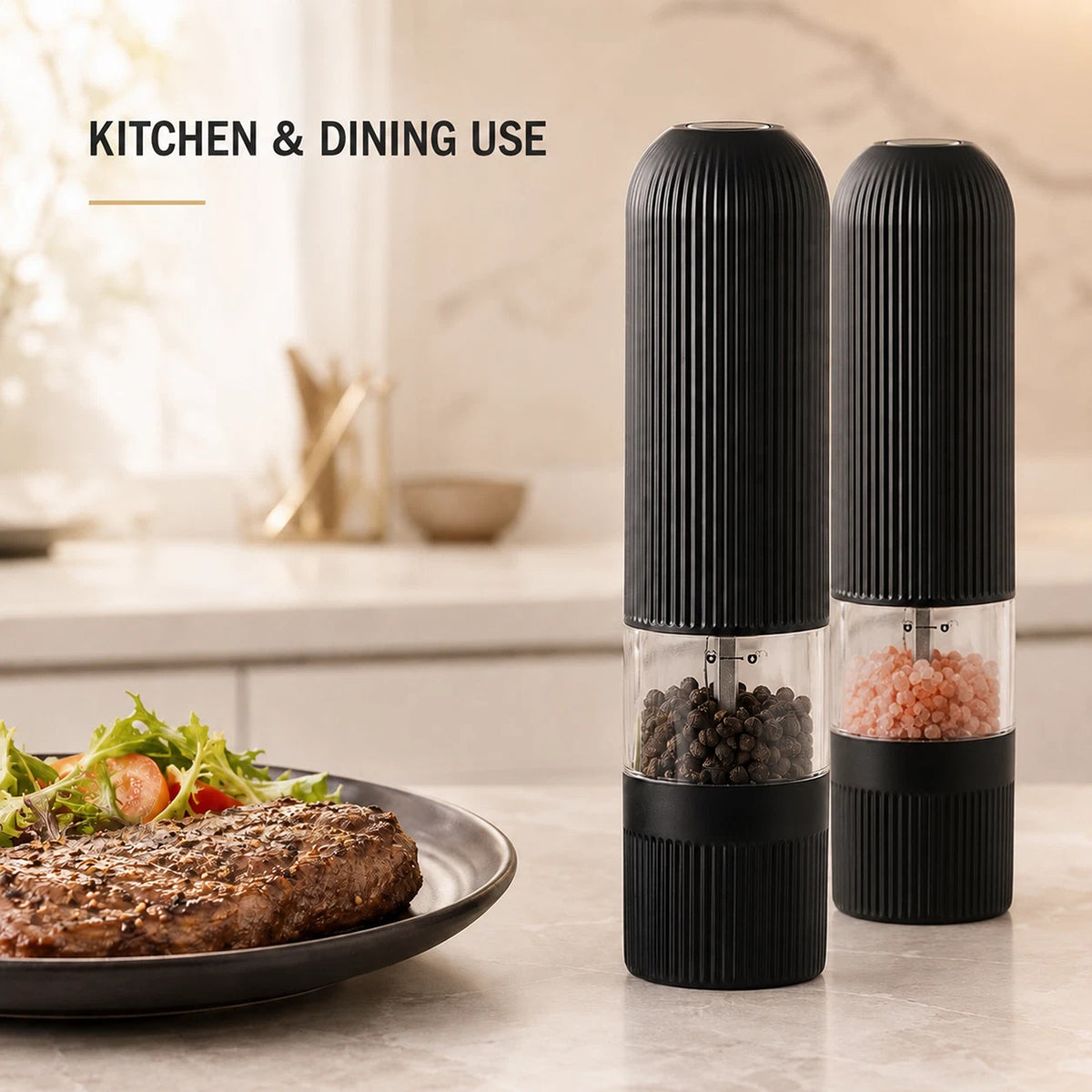 Electric Gravity Salt Pepper Mill Grinder Automatic Adjustable LED Light