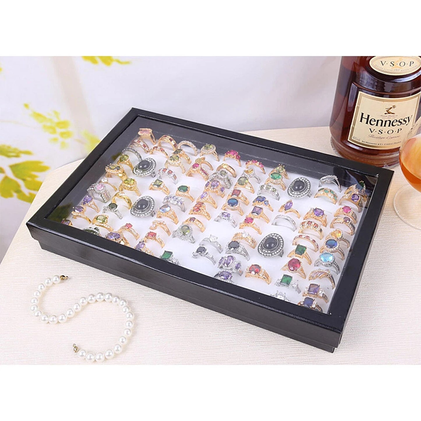 White 100 Slot Ring and Earring Storage Organizer Case