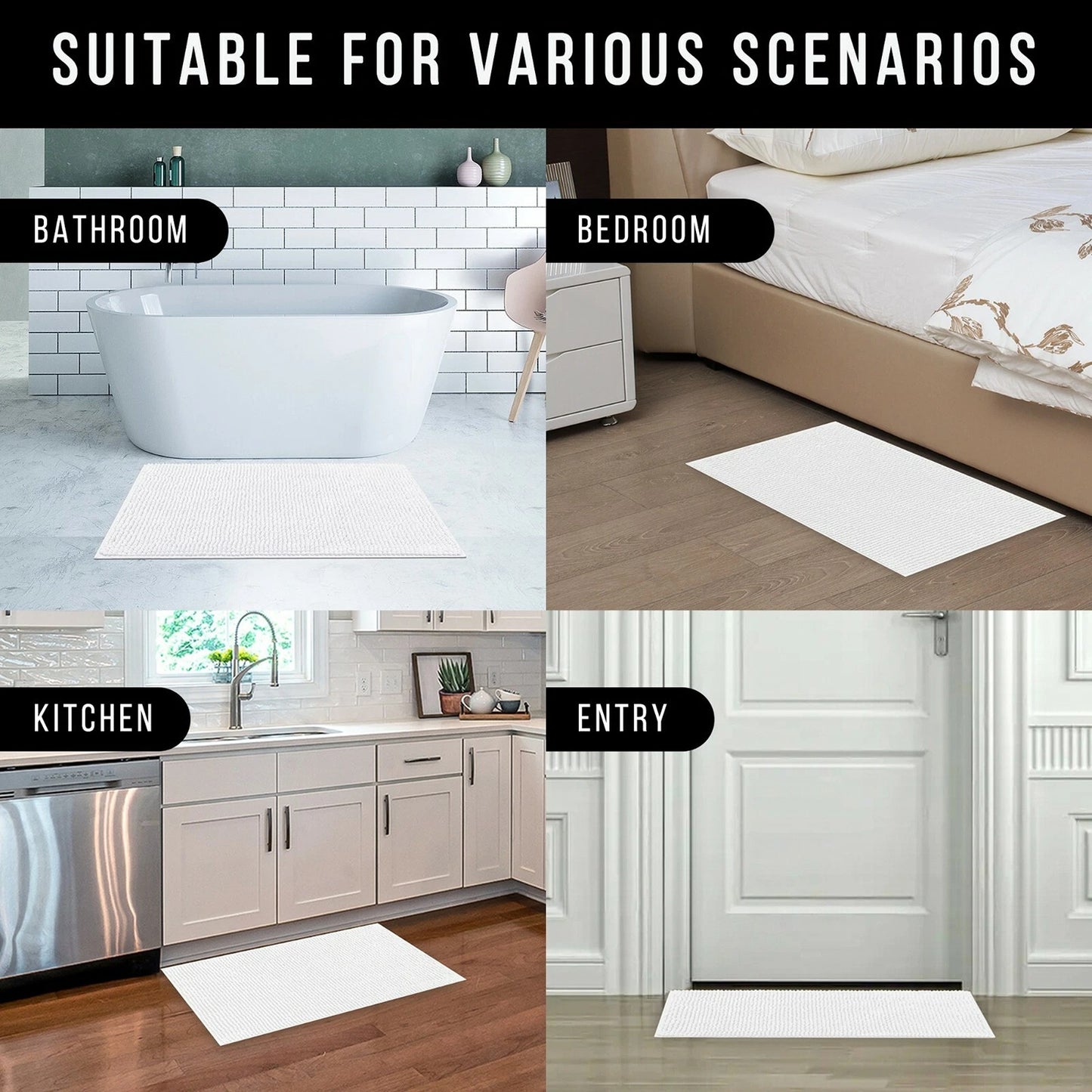 White 1200 GSM Chenille Bath Mat and Toilet Mat Set Non Slip