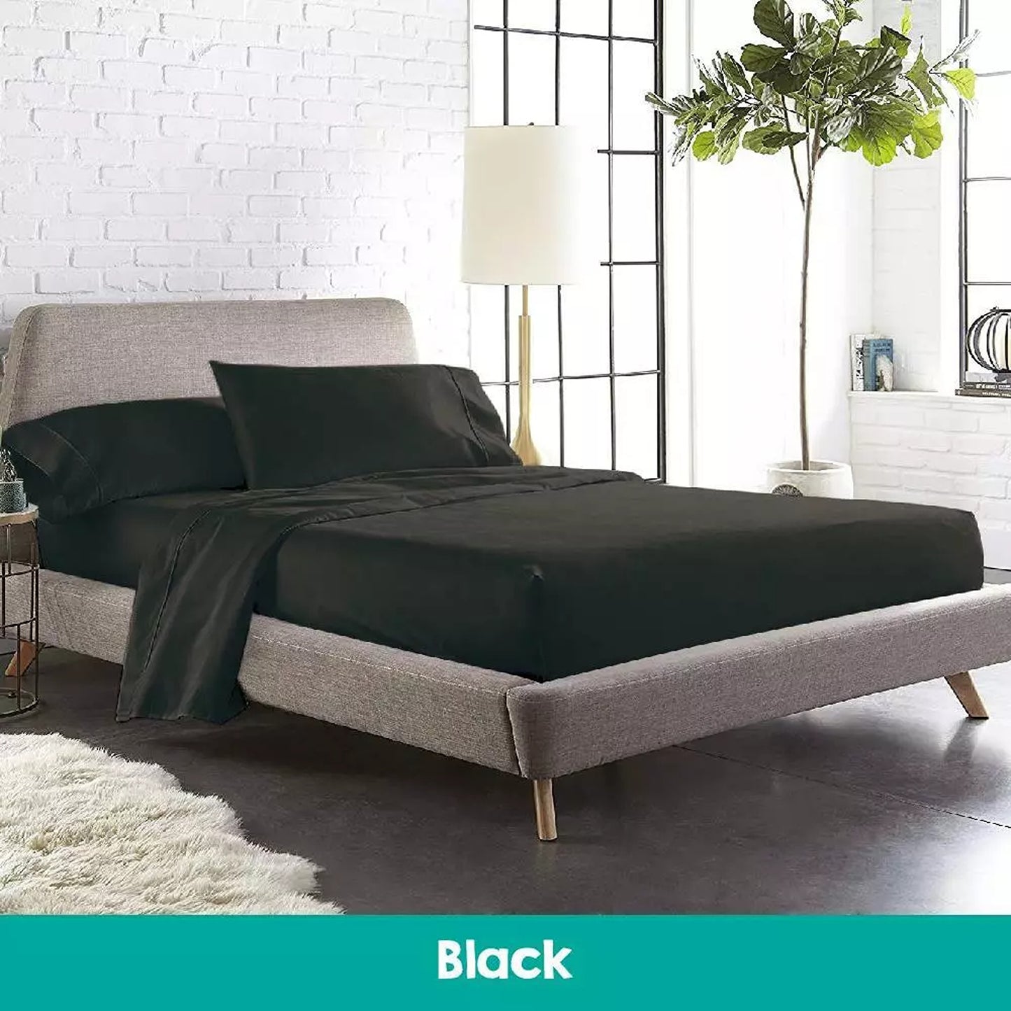 Soft 1000TC Cotton Sheet and Pillowcase Set for Single to King Beds - Black