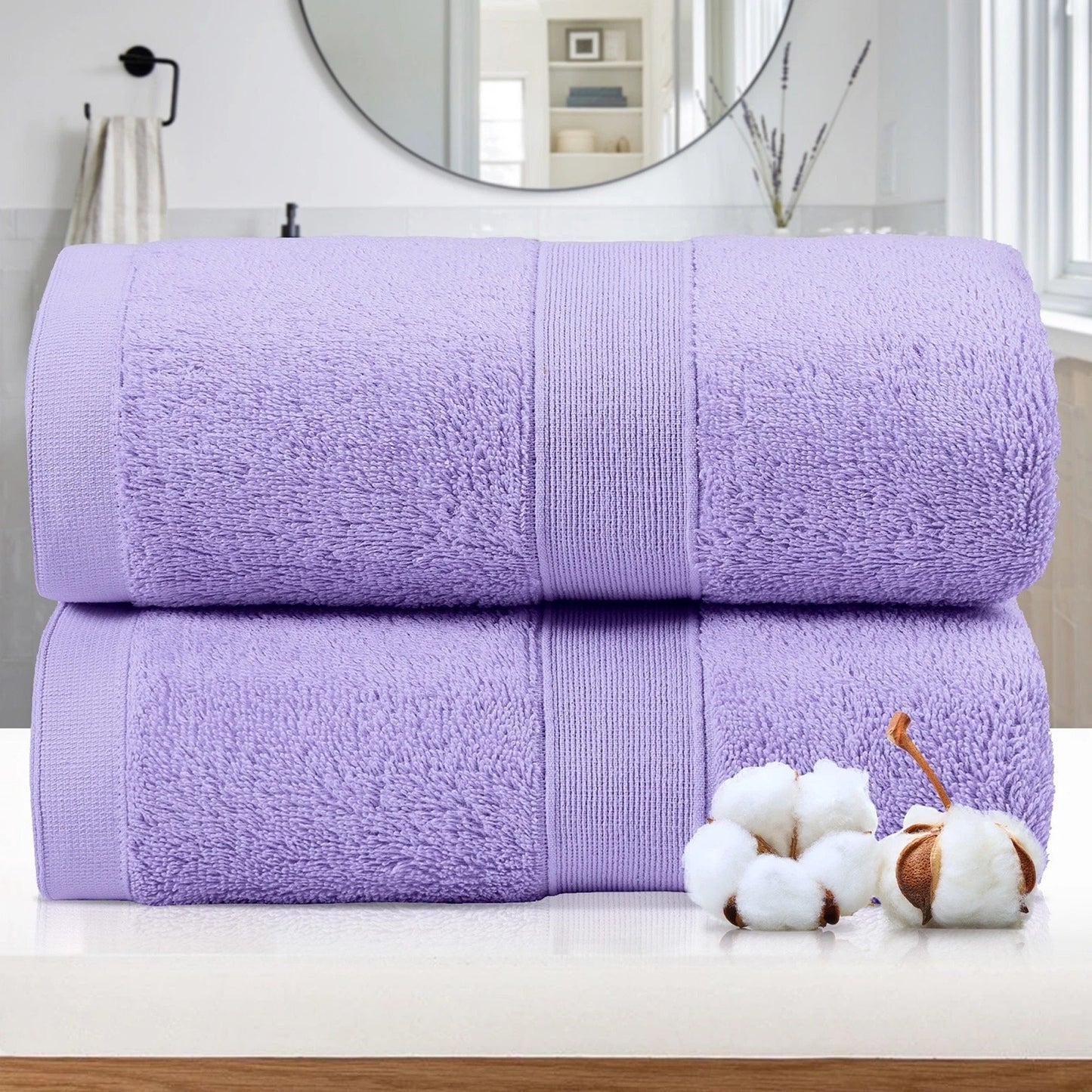 Lavender Cotton Jumbo Bath Sheets Extra Soft 550 650 GSM 2 Pack
