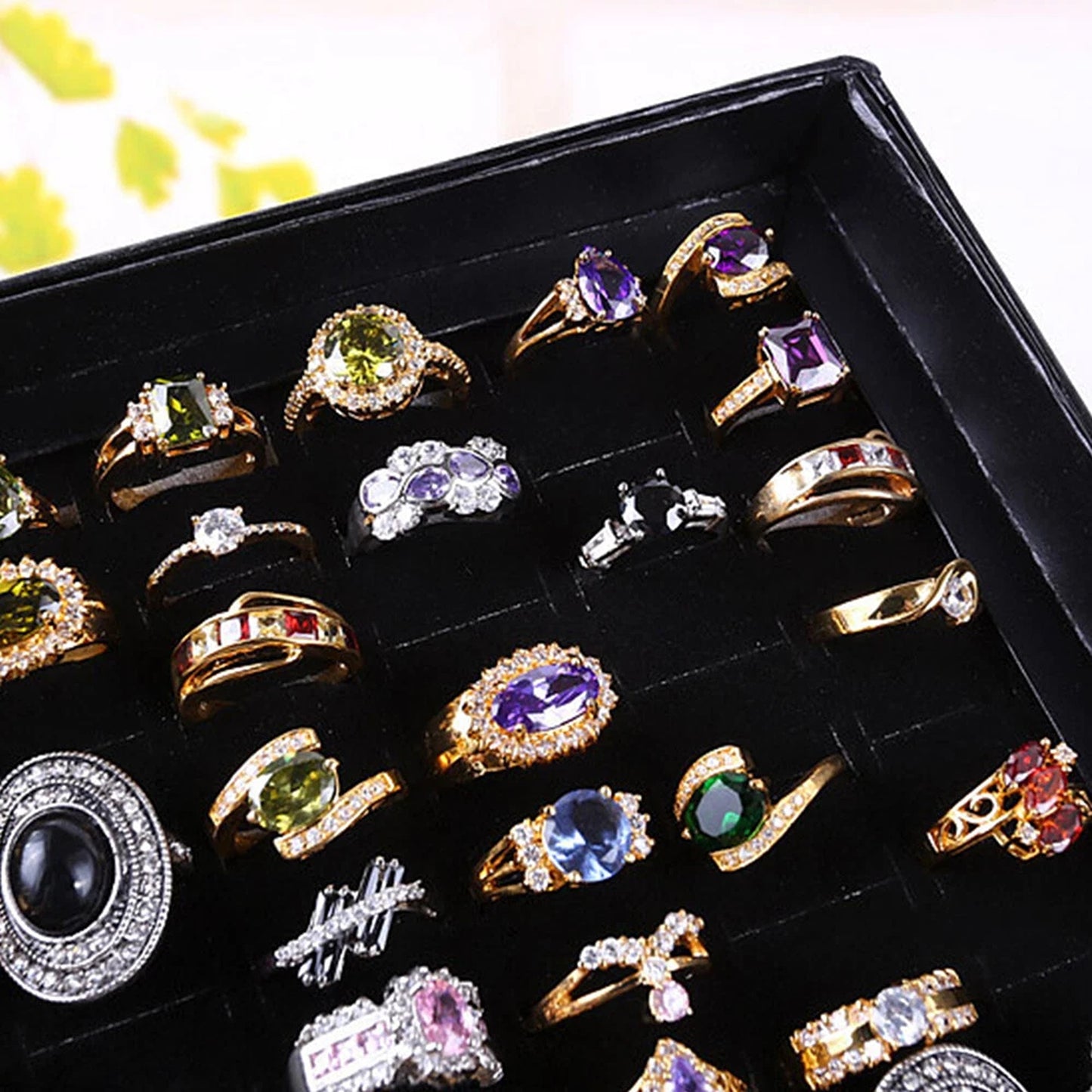 Black 100 Slot Ring and Earring Storage Organizer Case