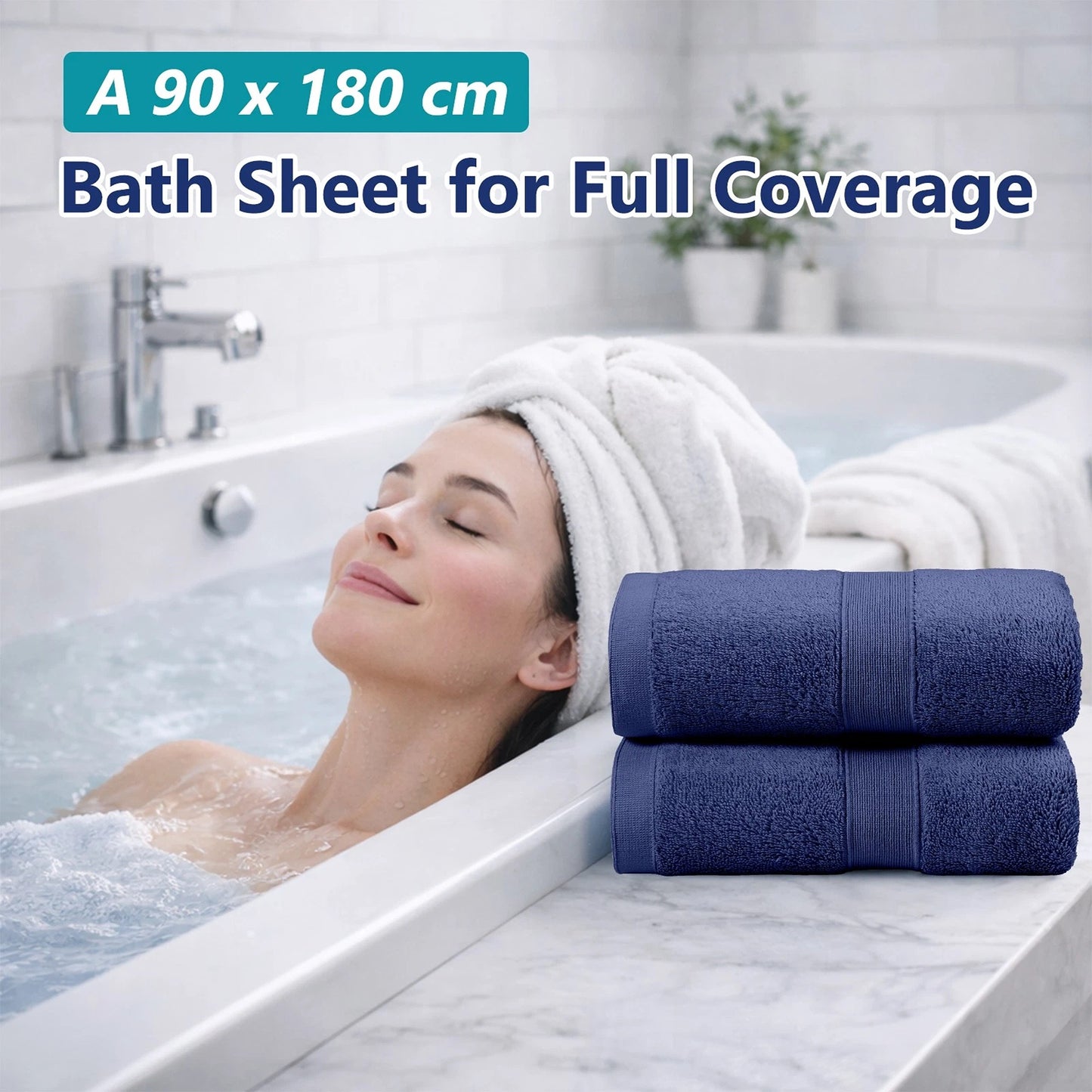 Navy Cotton Jumbo Bath Sheets Extra Soft 550 650 GSM 2 Pack