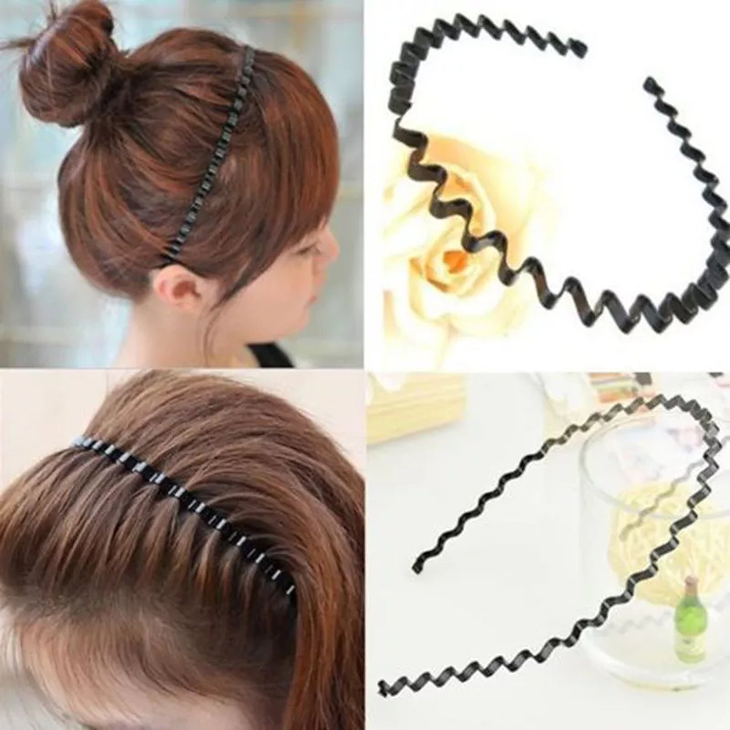 Black Metal Headband Wave Design for Men Women Sports 2pcs