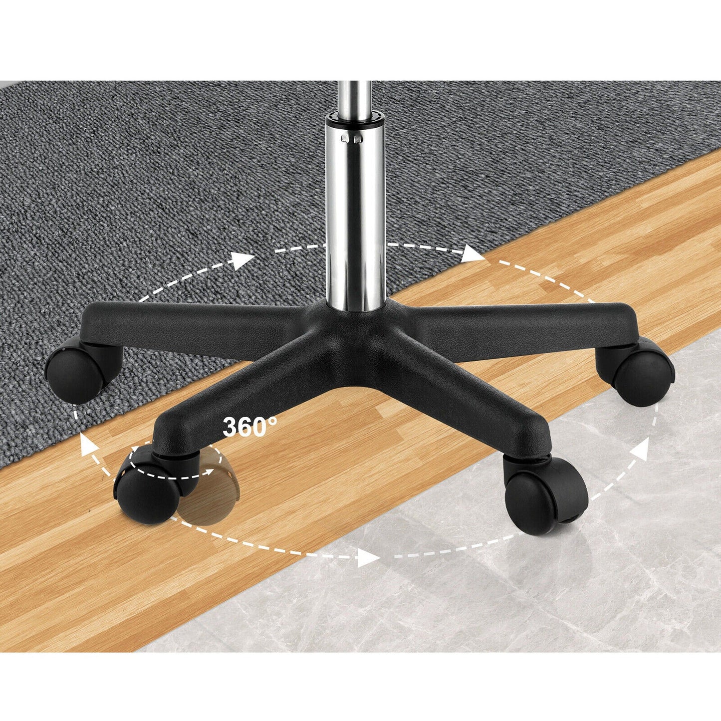 Height Adjustable Rolling Stool PU Leather Swivel Chair with Wheels