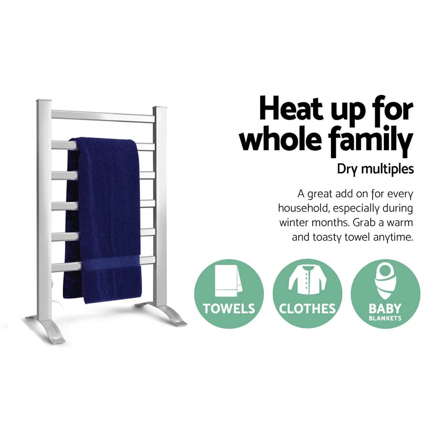 Electric Heated Towel Rail Freestanding Aluminium Rack