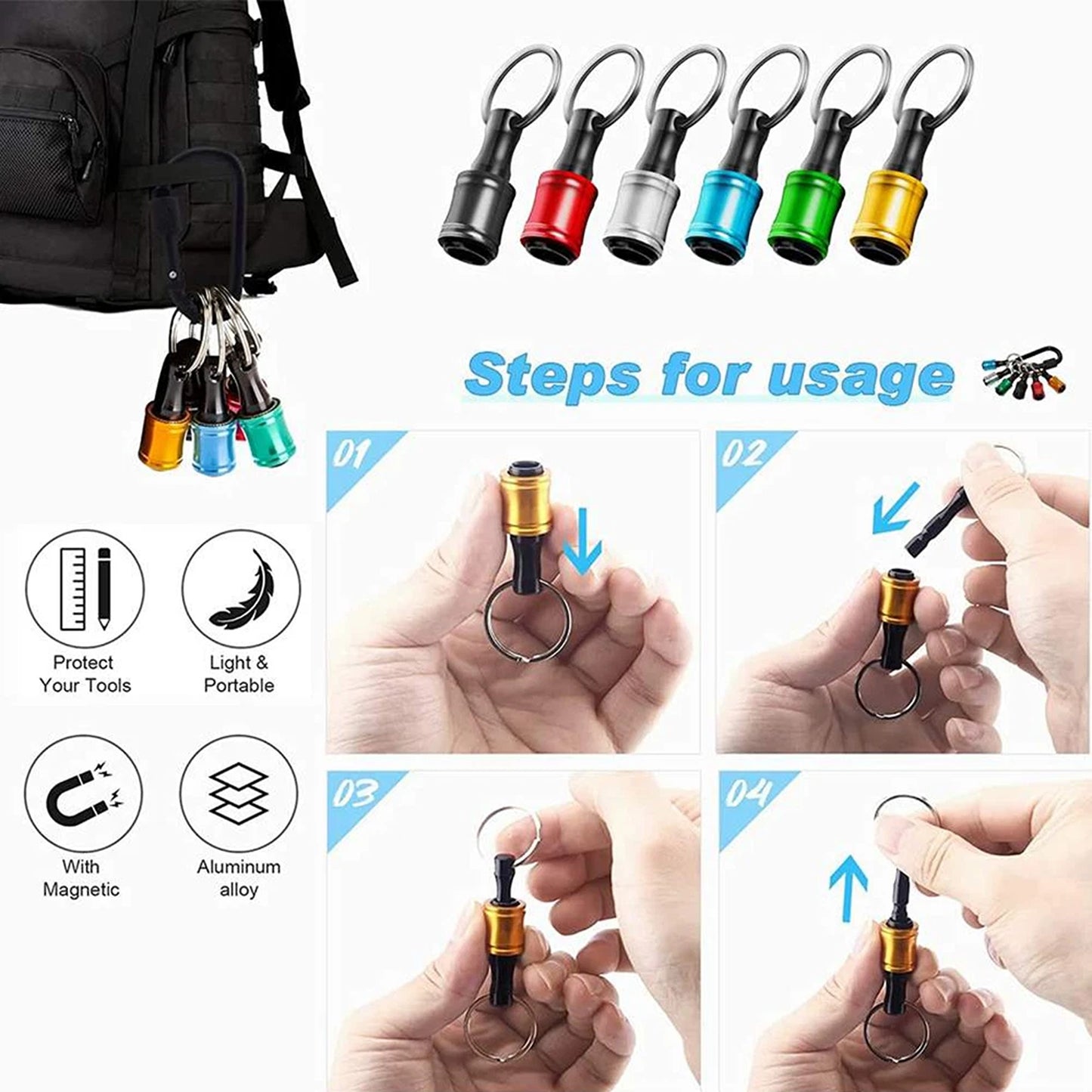 Hex Shank Screwdriver Bit Holder Extension Bar Keyring Set 12 Pcs
