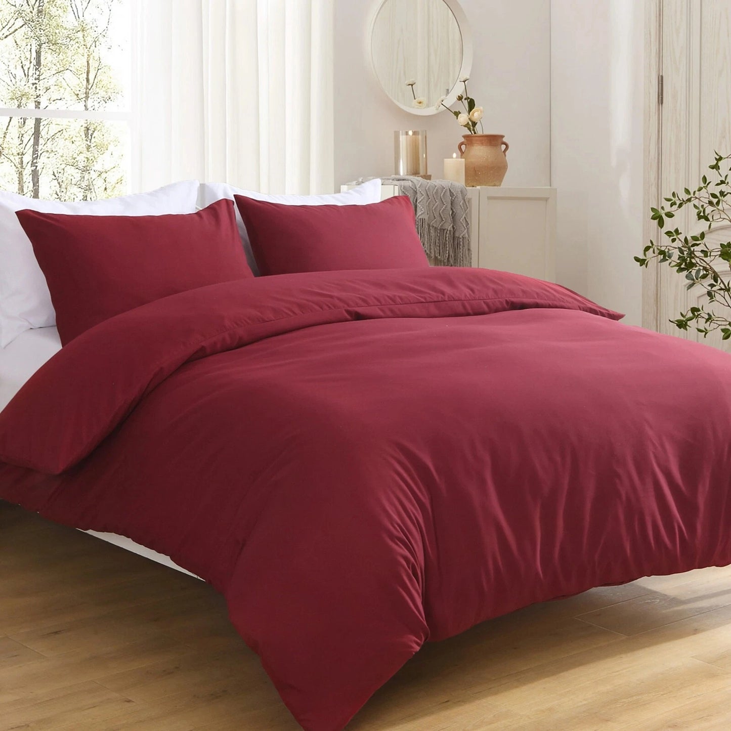 2000TC Soft Quilt Doona Duvet Cover Set Single Queen King Size Bed - Burgundy