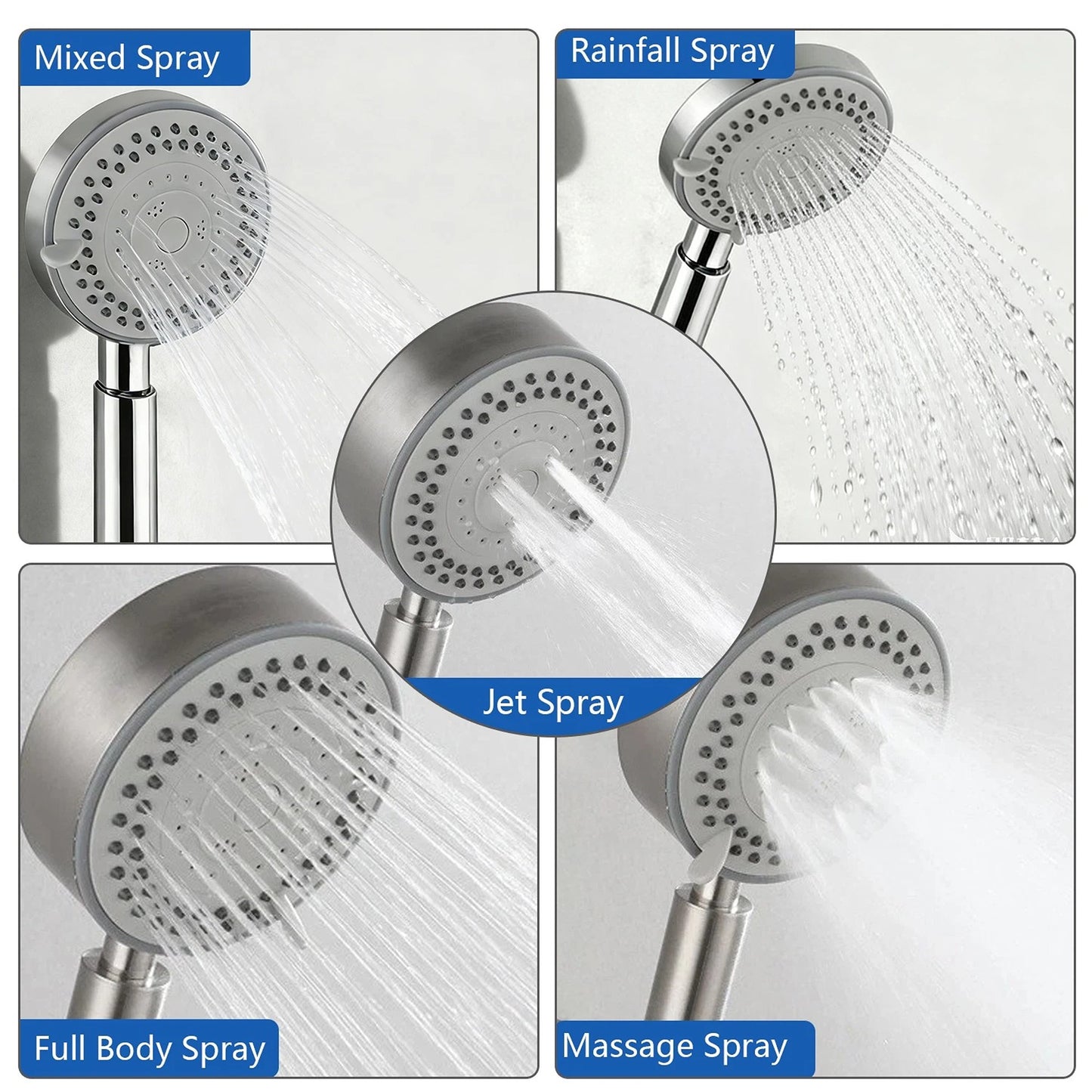 High Pressure Shower Head with 5 Spray Modes and 1.5m Hose