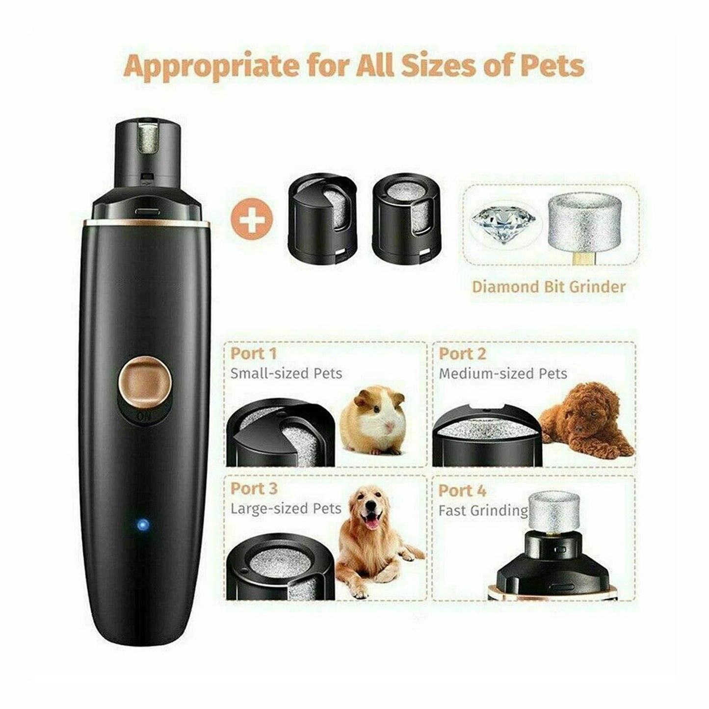 Electric Pet Nail Grinder for Dogs and Cats Claw Trimmer Grooming Tool