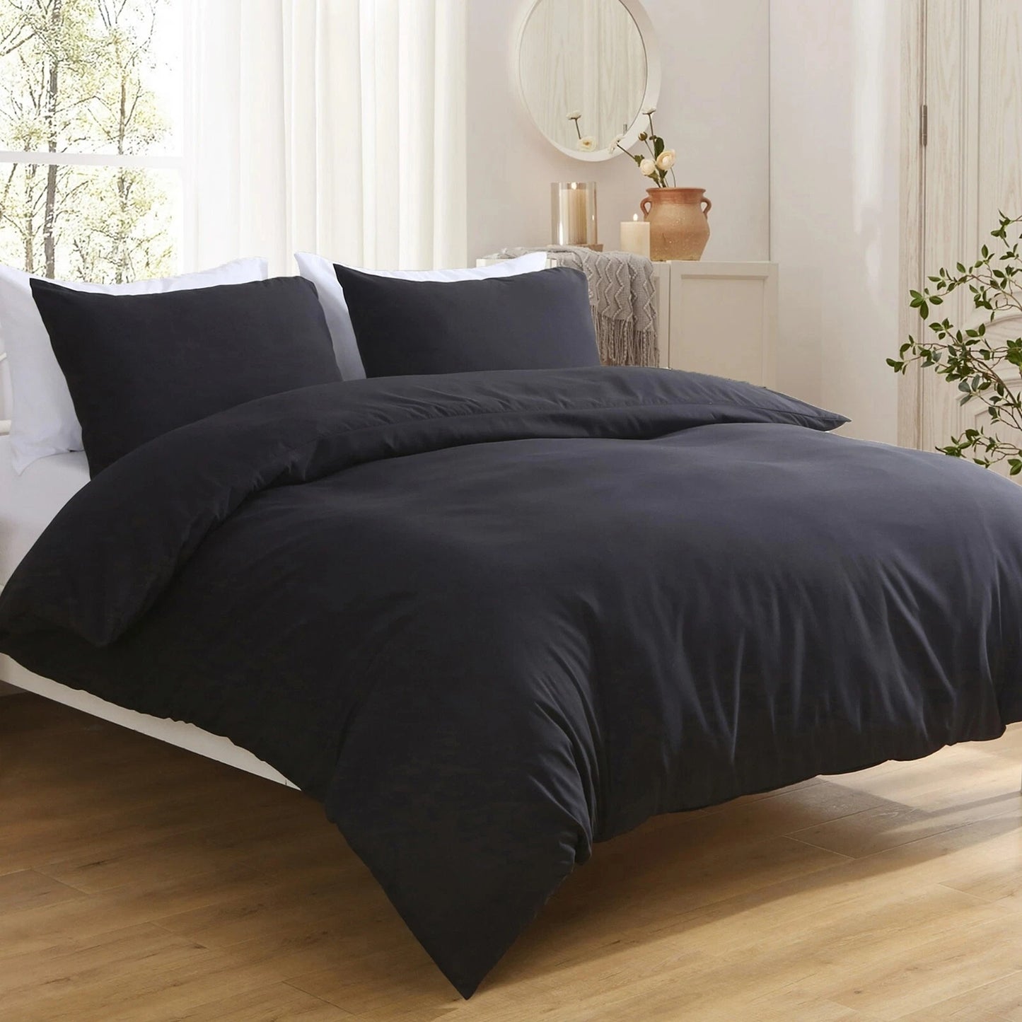 2000TC Soft Quilt Doona Duvet Cover Set Single Queen King Size Bed - Black
