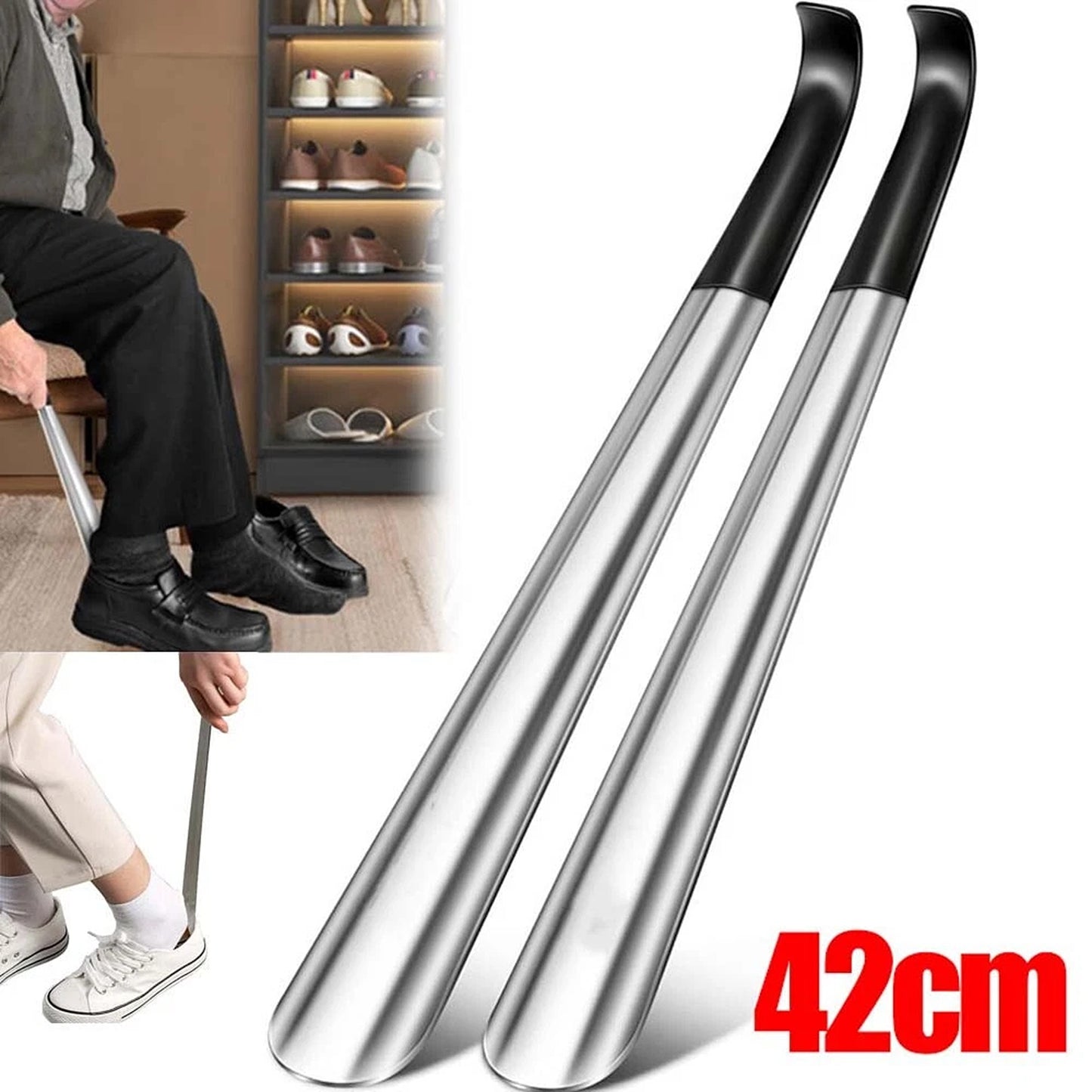 Metal Shoe Horn with Extended Handle for Easy Use