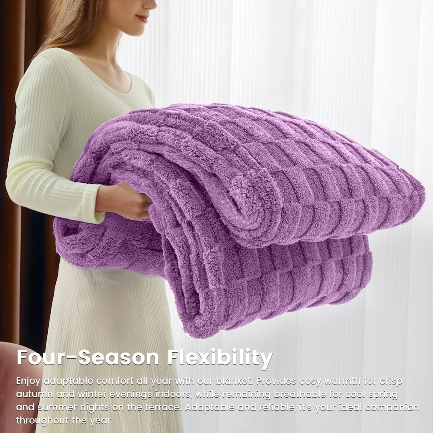 Warm Soft Throw Blanket Plaid Coral Fleece for Couch or Bed - Lavender