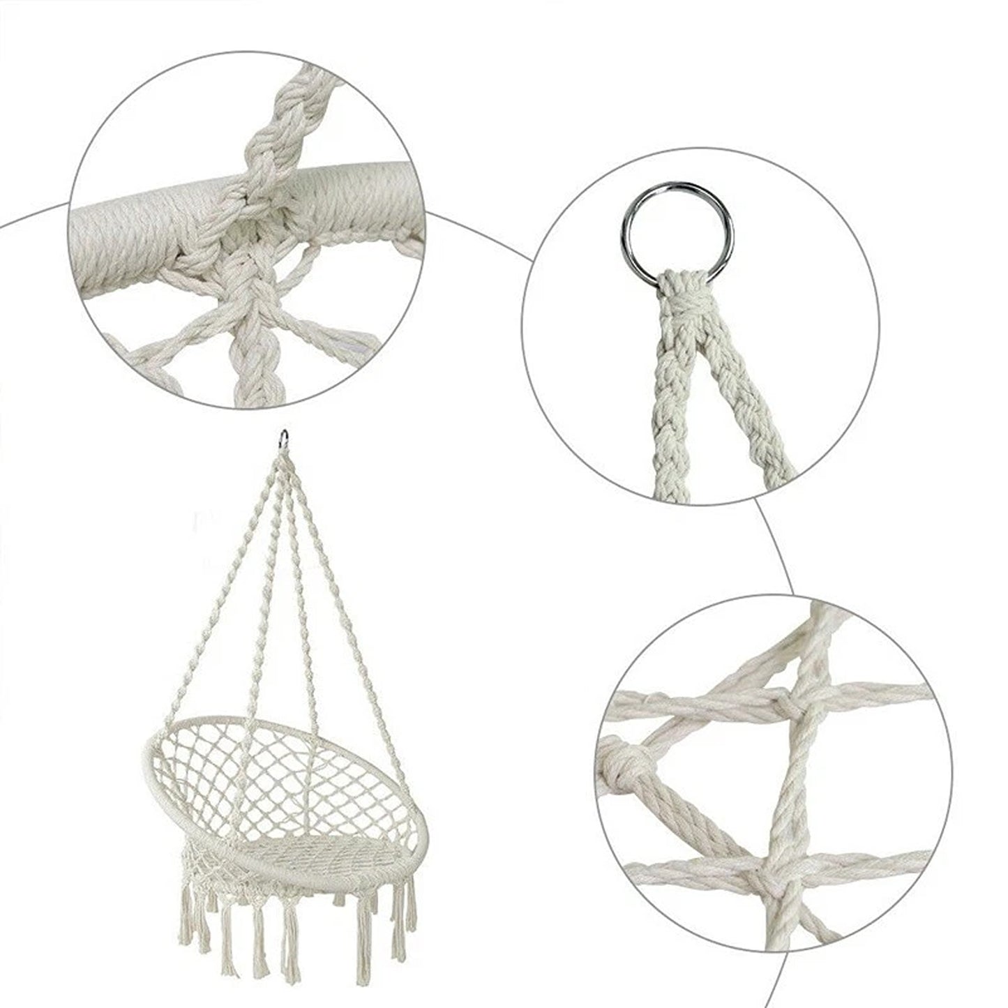 Beige Hammock Swing Chair Cotton Macrame Hanging Rope Seat