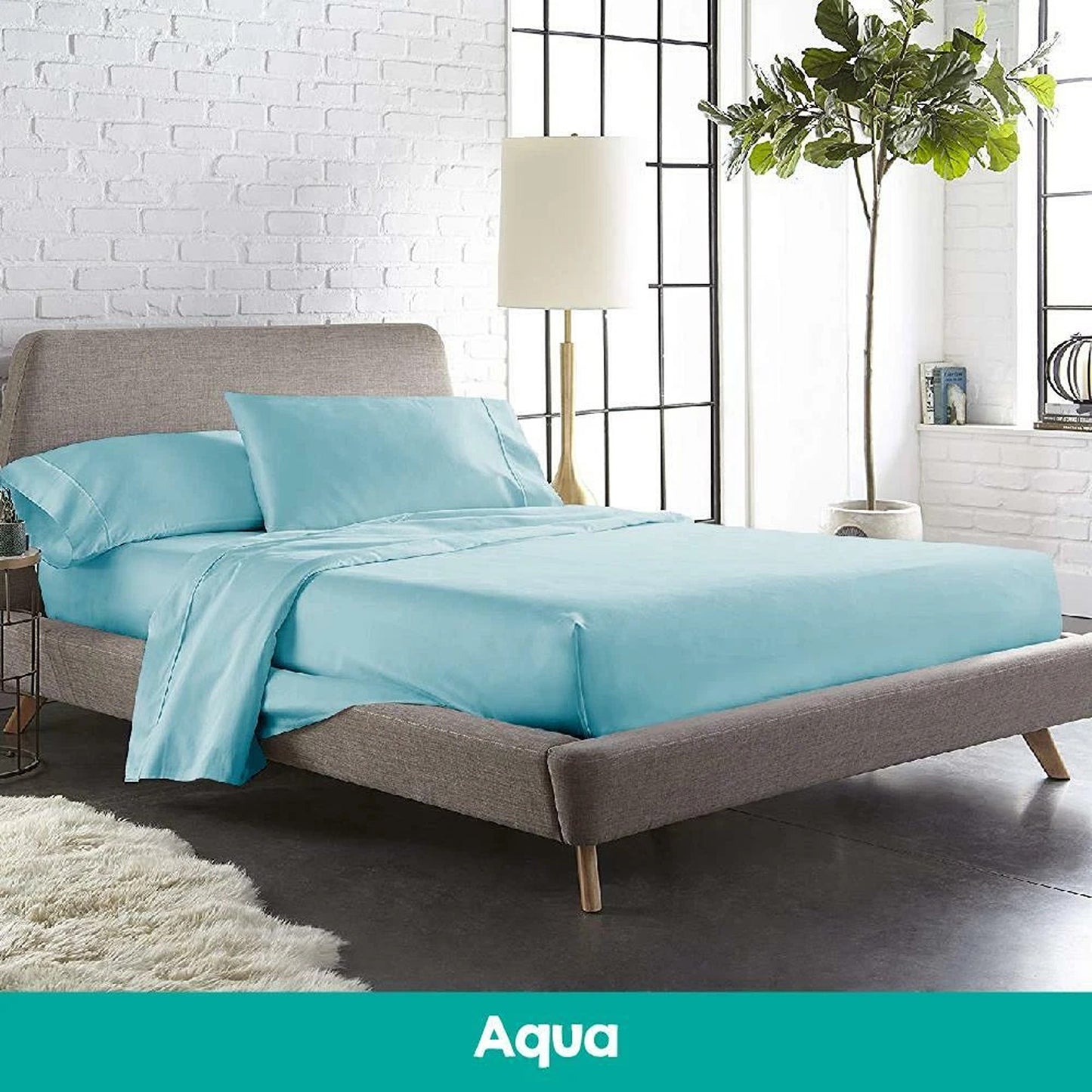 Soft 1000TC Cotton Sheet and Pillowcase Set for Single to King Beds - Aqua