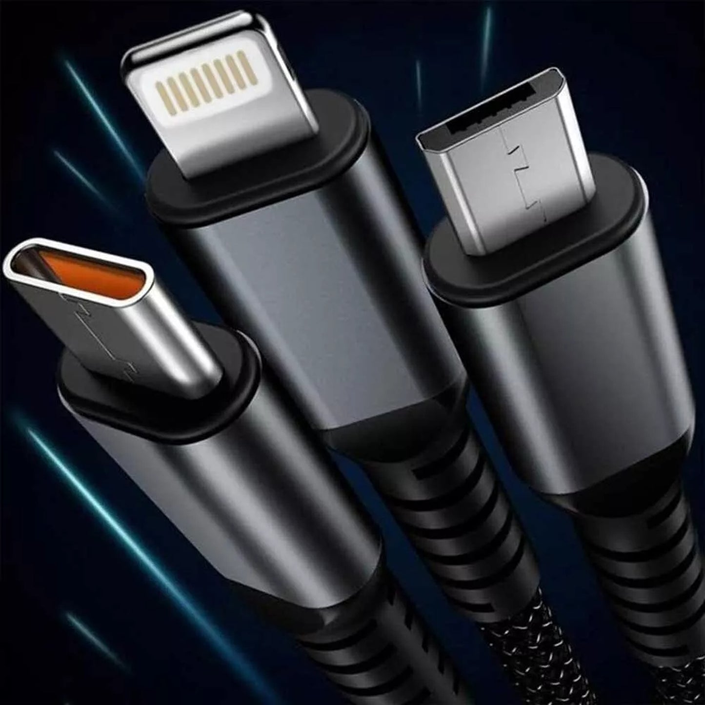 3 in 1 Fast Charging Cable USB Type C iPhone Samsung 100W Braided