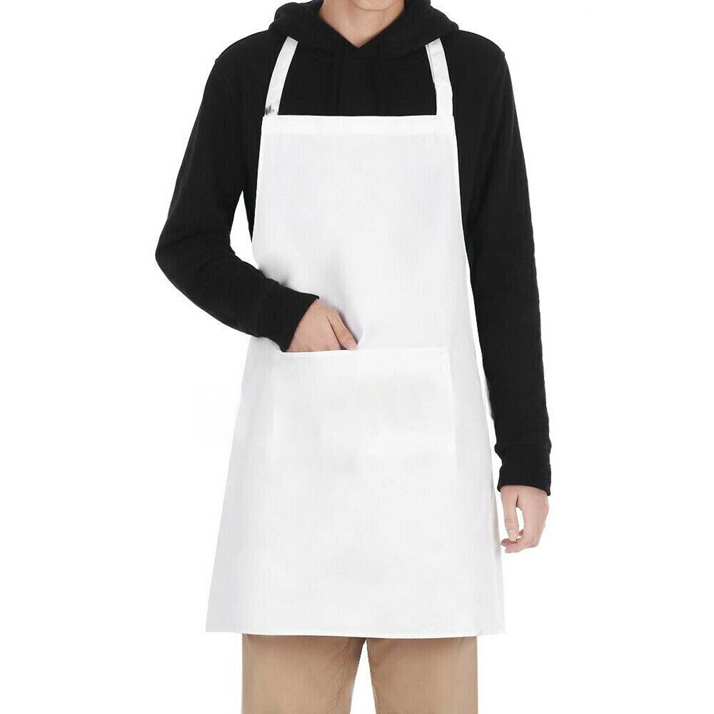 Kitchen Cooking Plain Apron Bib Washable - White