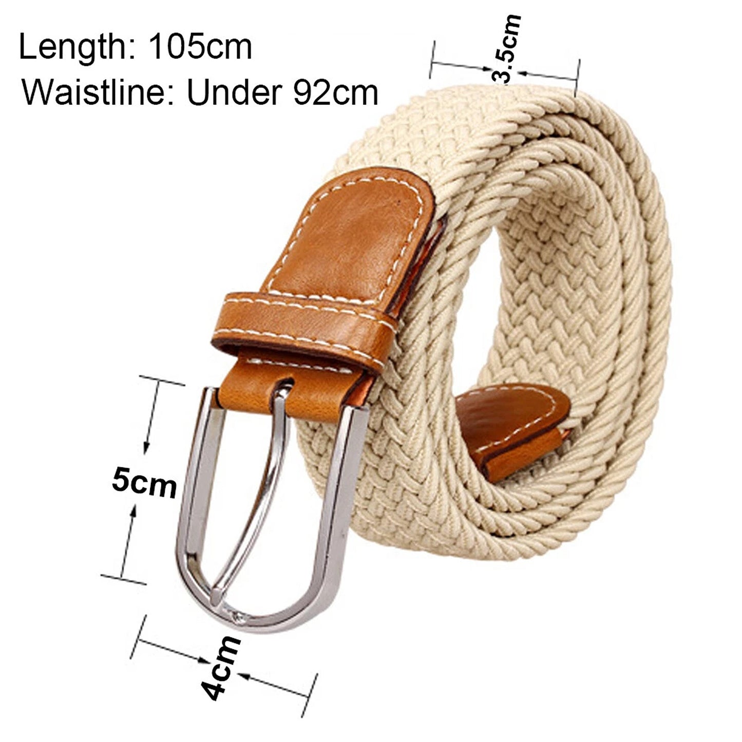 Coffee Womens Braided Stretch Waist Belt with Elastic Buckle