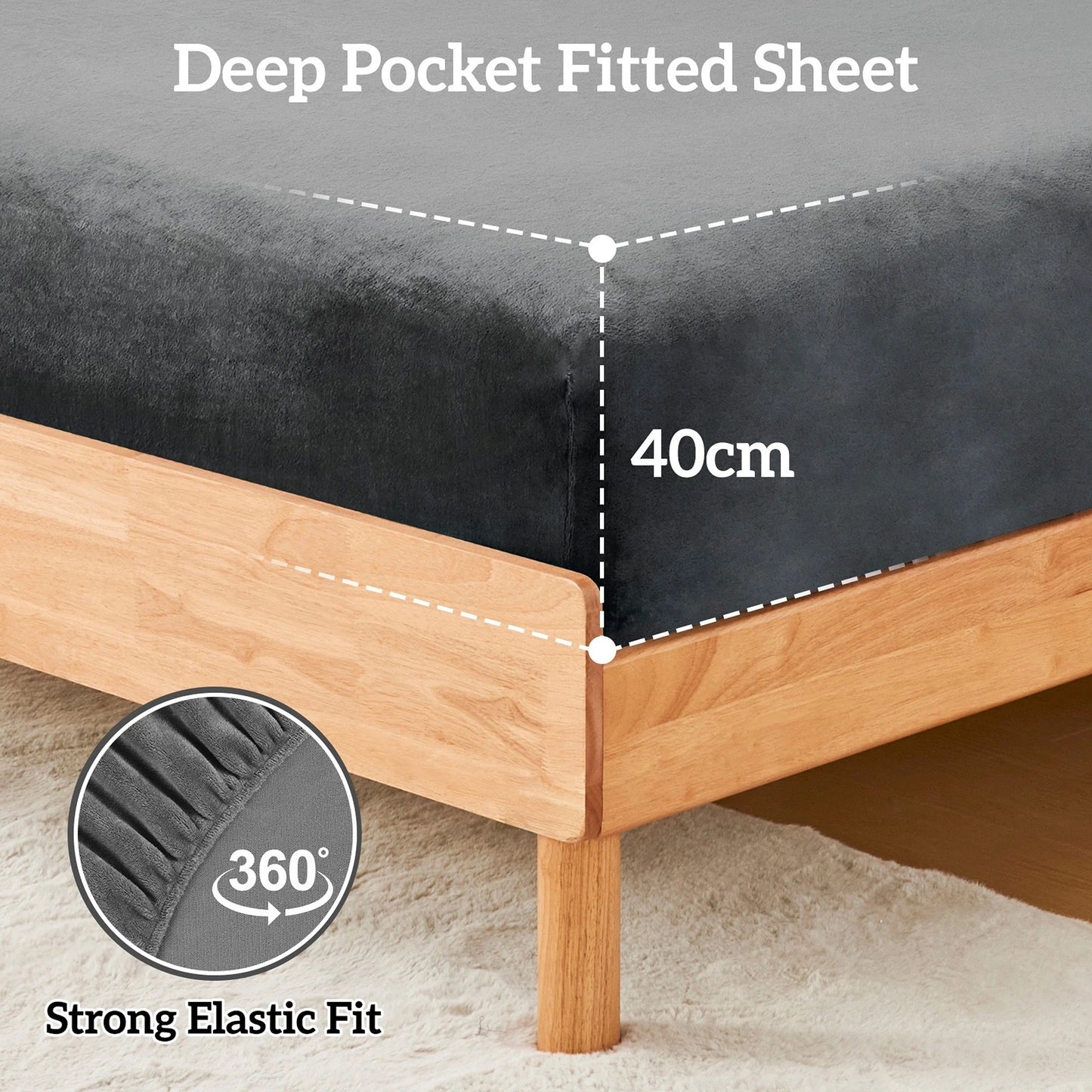 Charcoal Warm Flannelette Fitted Sheet and Pillowcase Set No Flat Sheet