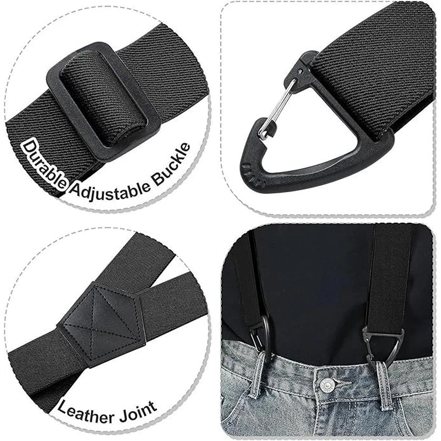 Black Heavy Duty Elastic Suspenders for Men Trouser Pants Braces