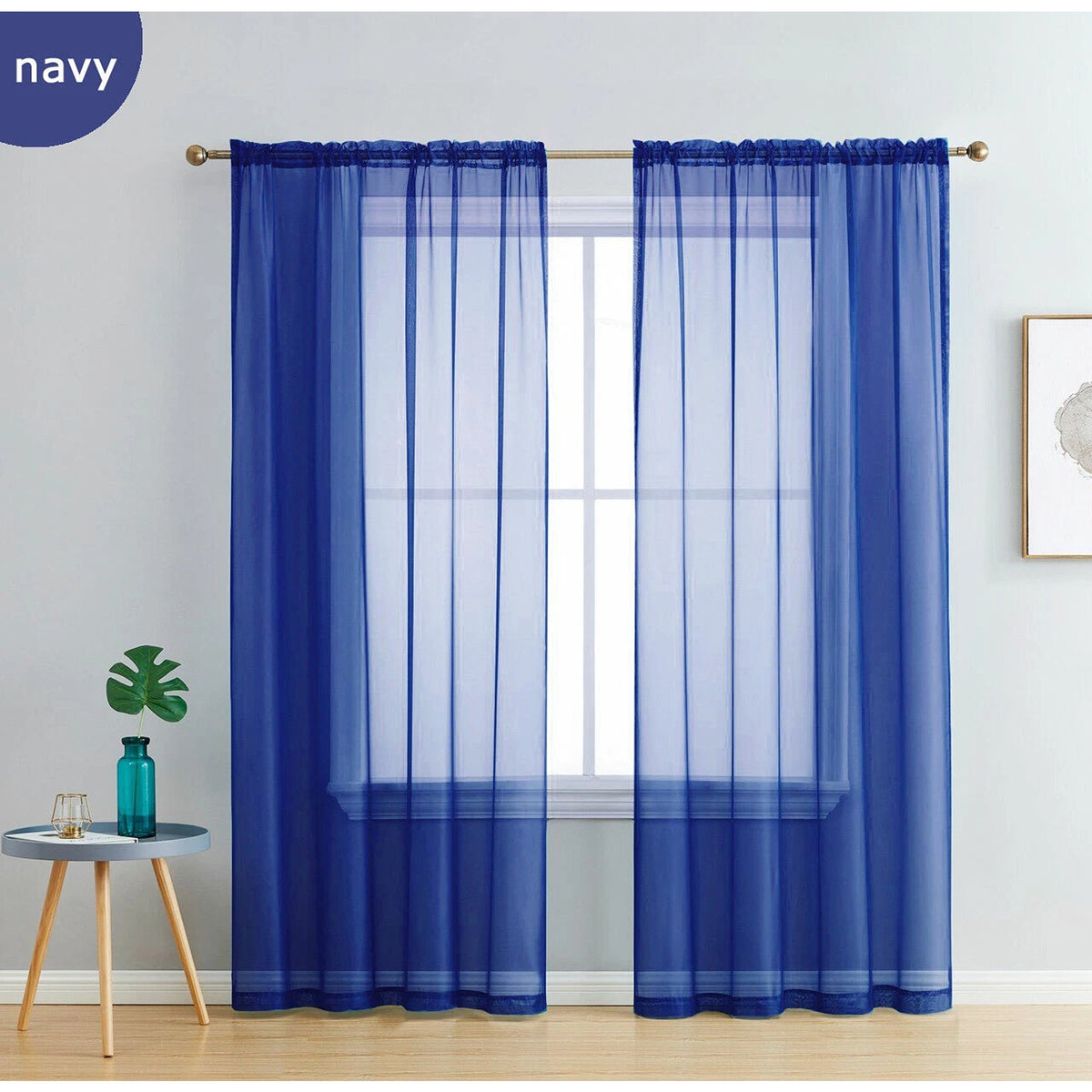 Navy Blue 2 Panel Sheer Organza Voile Curtains Rod Pocket Window Drape 140x213cm