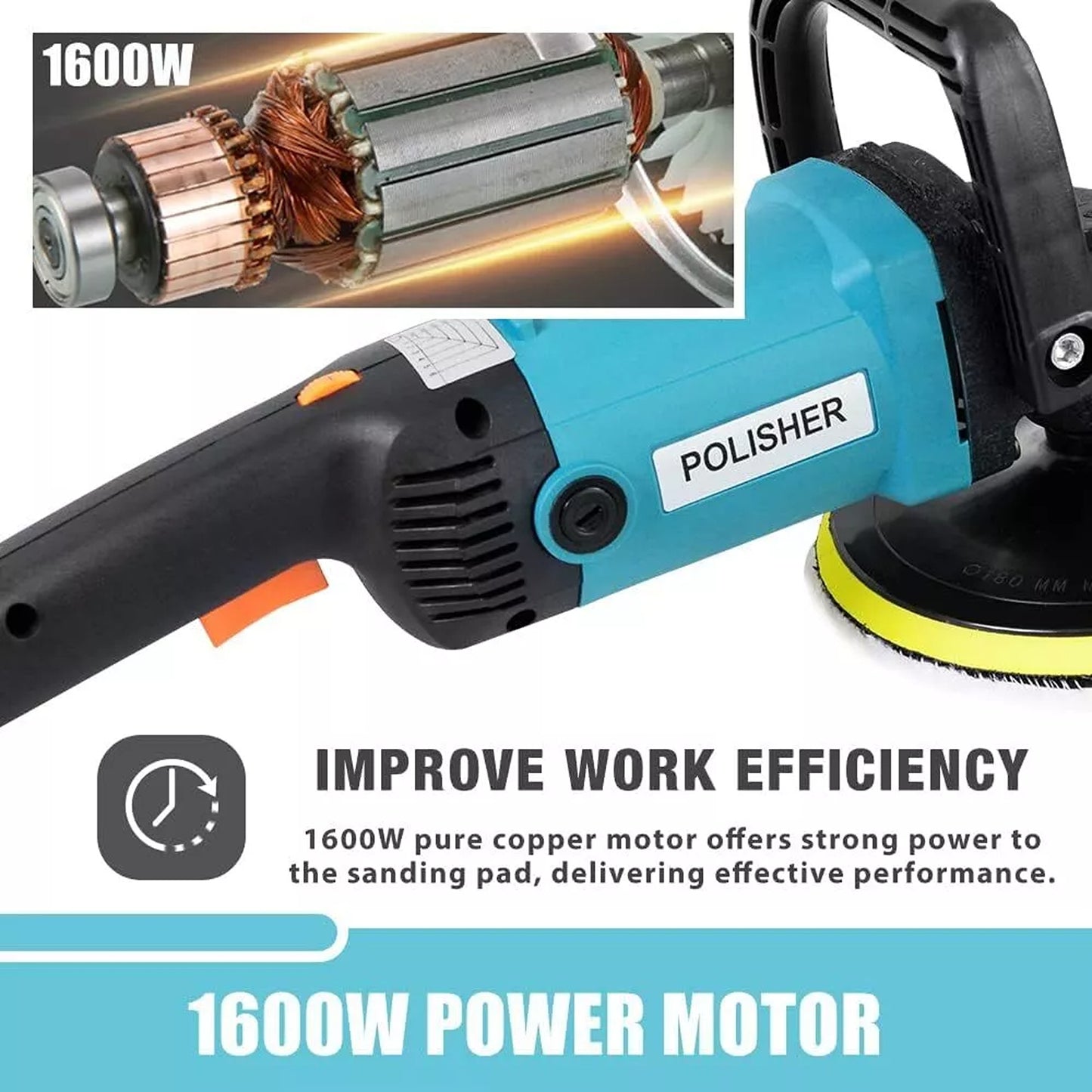 Electric Car Polisher Buffer Pad Tool Kit 6 Speed 1600W 240V 180mm 150mm