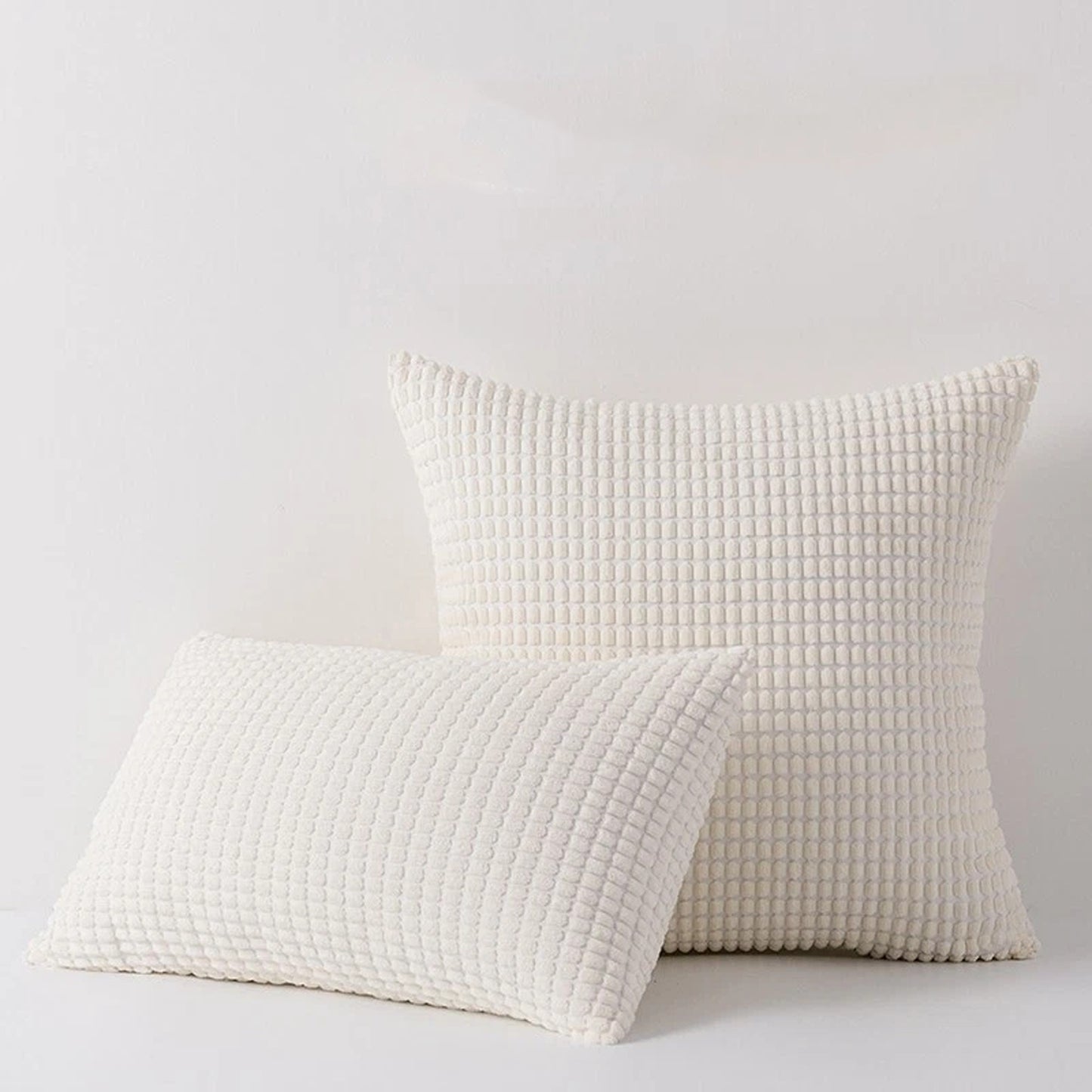 Velvet Cushion Cover Corn Grain Design Pillow Case for Sofa - White