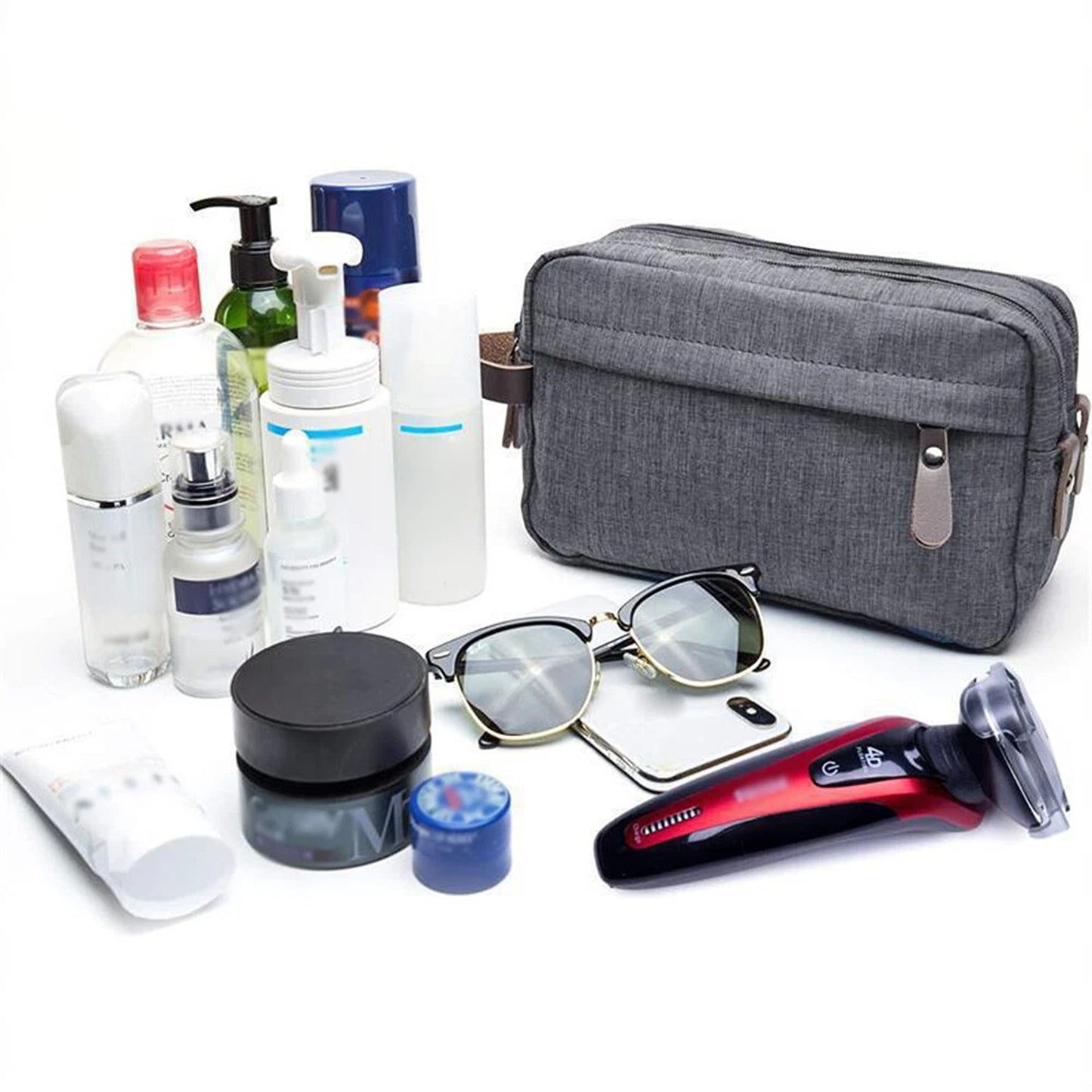 Grey Compact Toiletry Bag for Travel and Gym