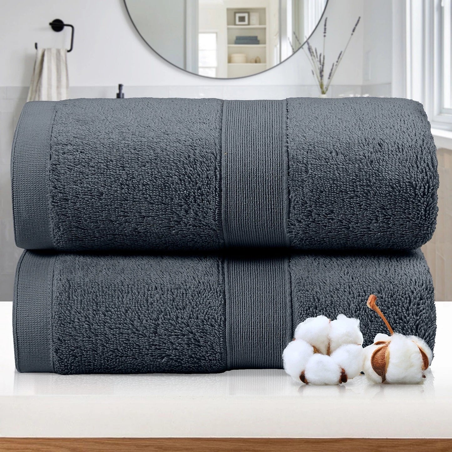 Charcoal Cotton Jumbo Bath Sheets Extra Soft 550 650 GSM 2 Pack