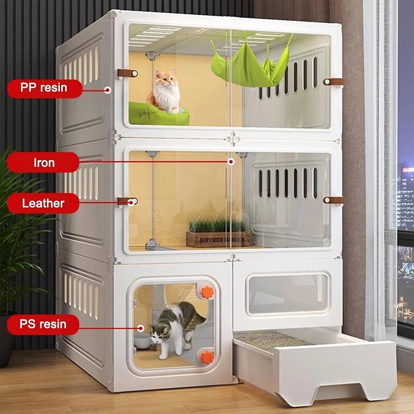 Indoor Cat House Furniture with Litter Compartment