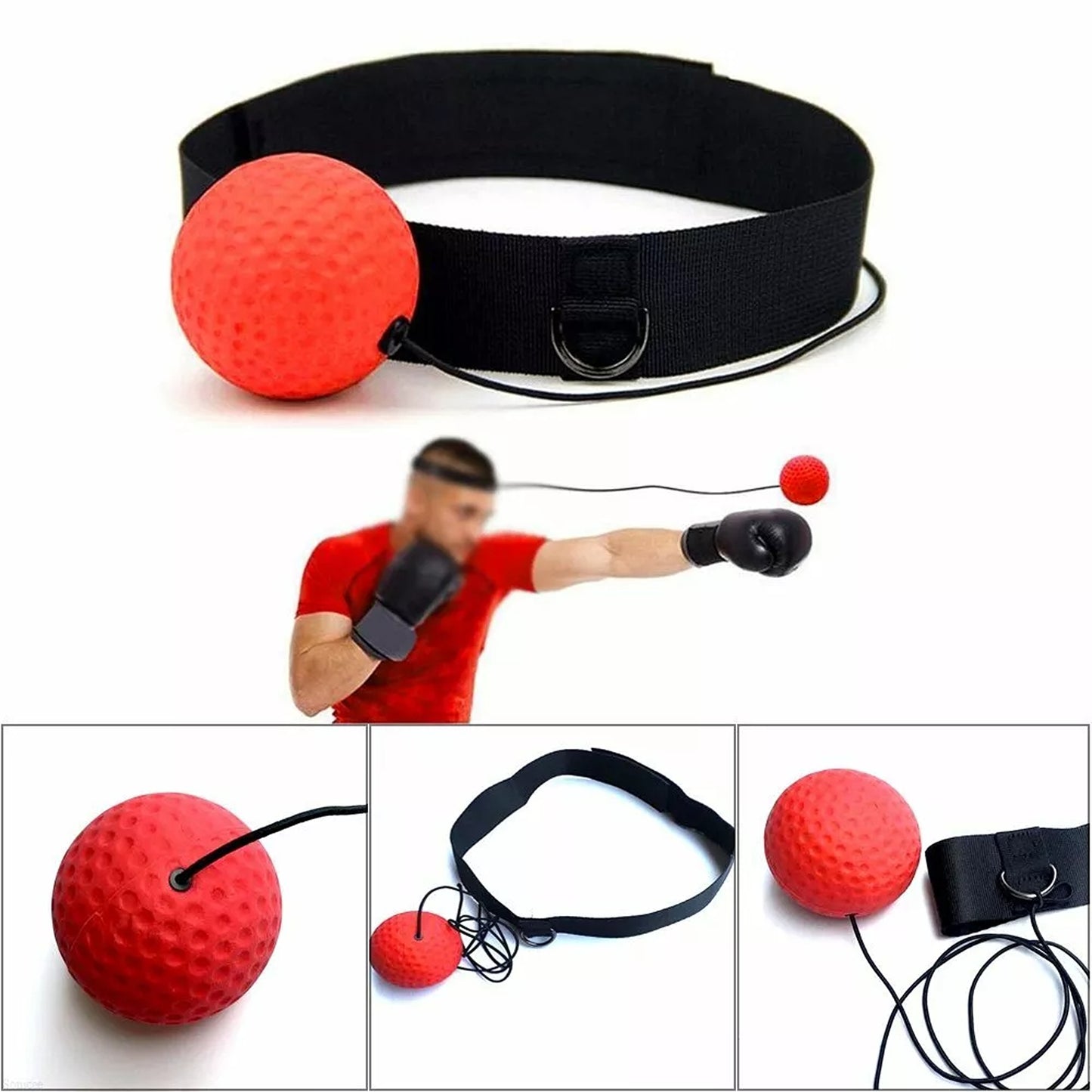 Reflex Reaction Ball Boxing Headband Speed Punch Training Red