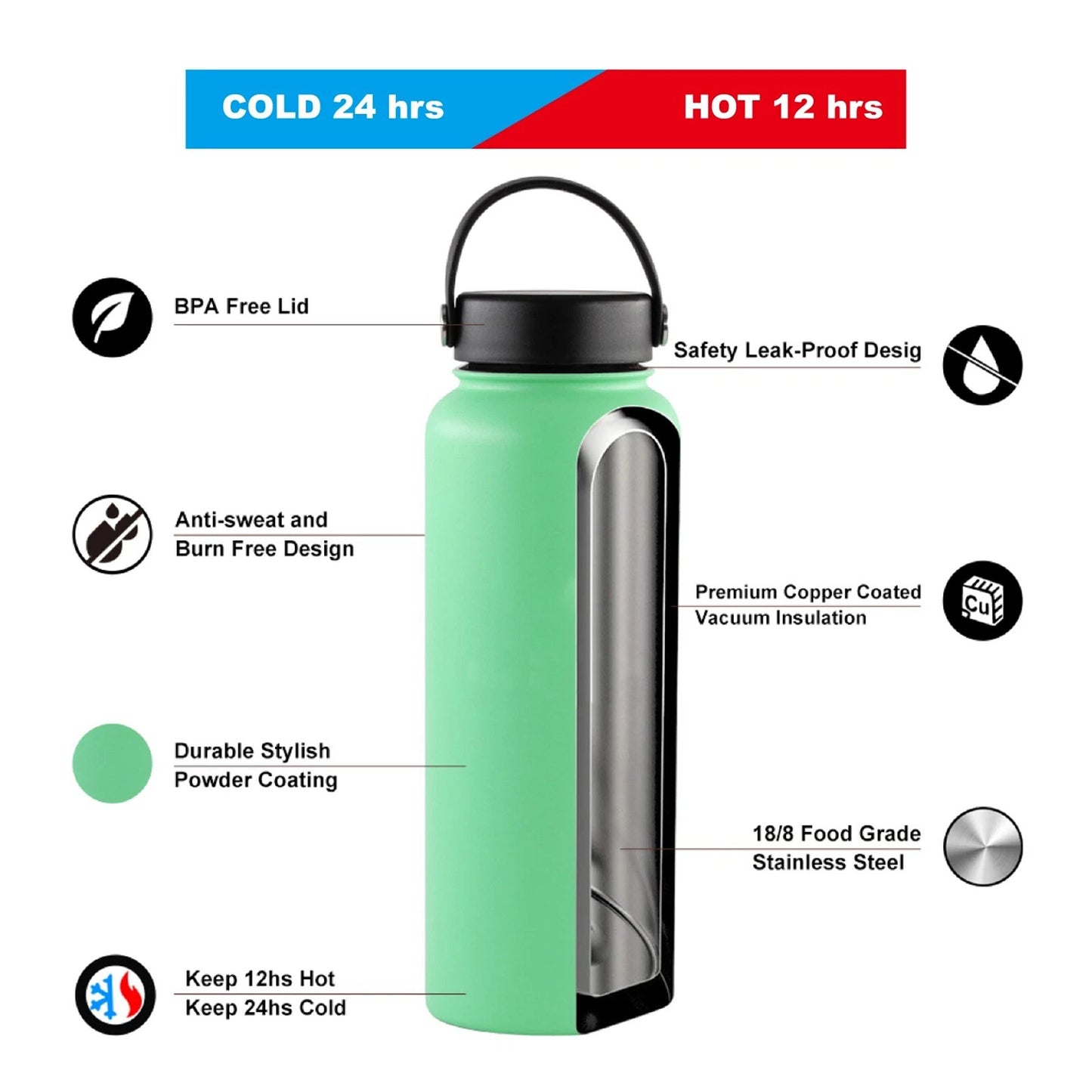 Stainless Steel Insulated Water Bottle with BPA Free Lid - Nectarine