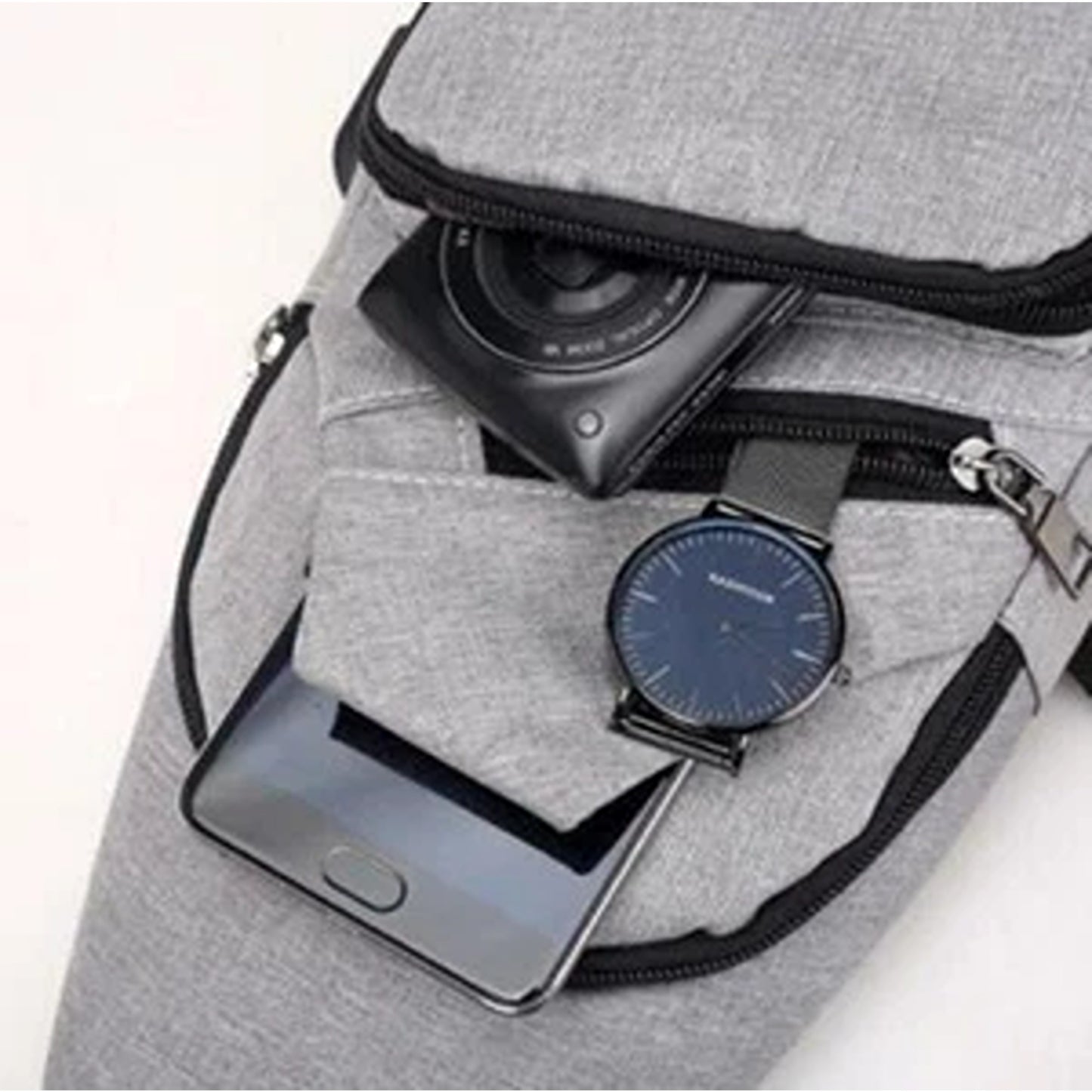 Grey Mens Crossbody Satchel Bag Lightweight Travel Chest Pack