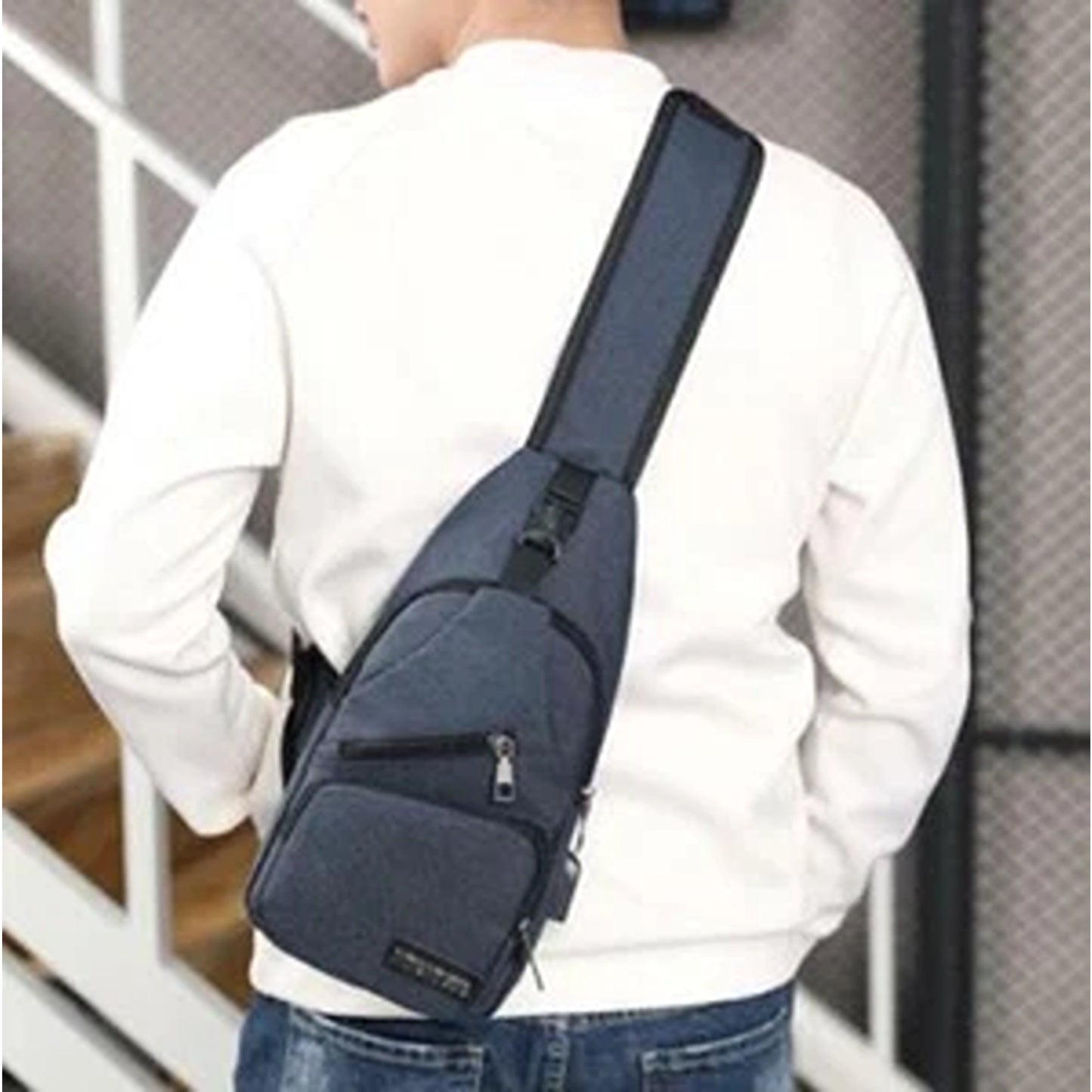 Blue Mens Crossbody Satchel Bag Lightweight Travel Chest Pack